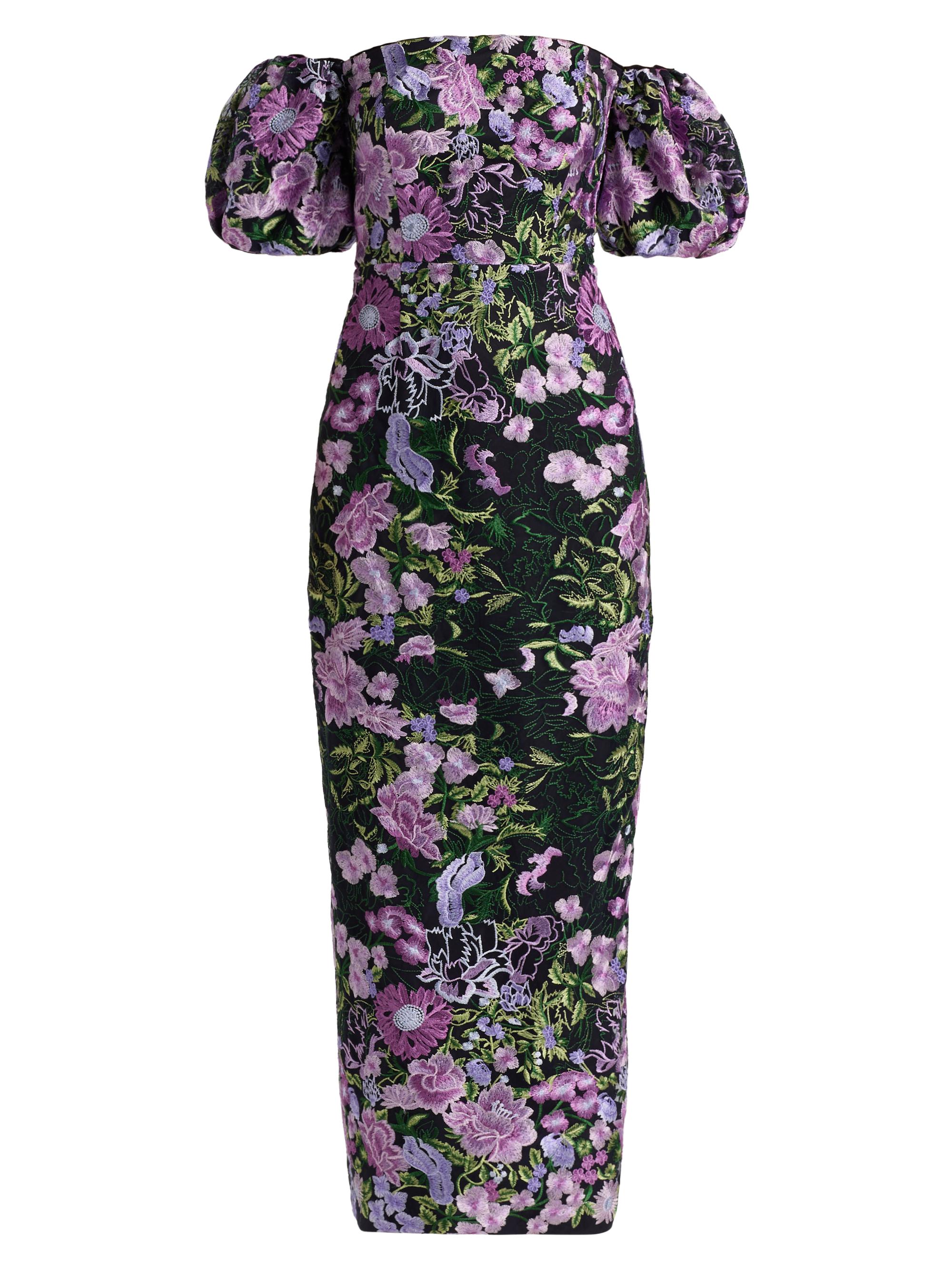 Milly Women's Nene Floral-Embroidered Mesh Off-The-Shoulder Maxi Dress - Purple Multi