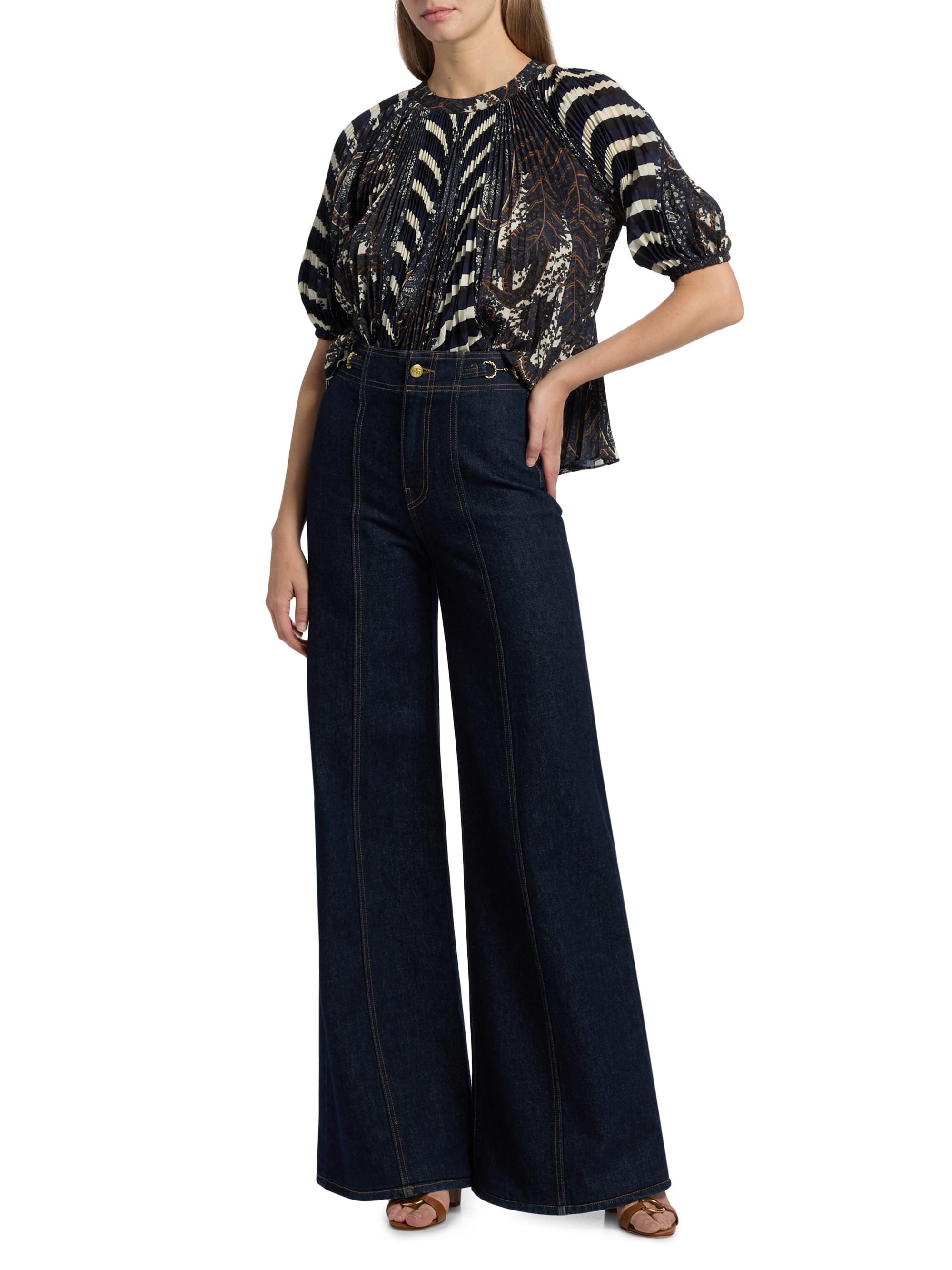 Ulla Johnson Dafne Printed Pleated Short-Sleeve Blouse | Saks