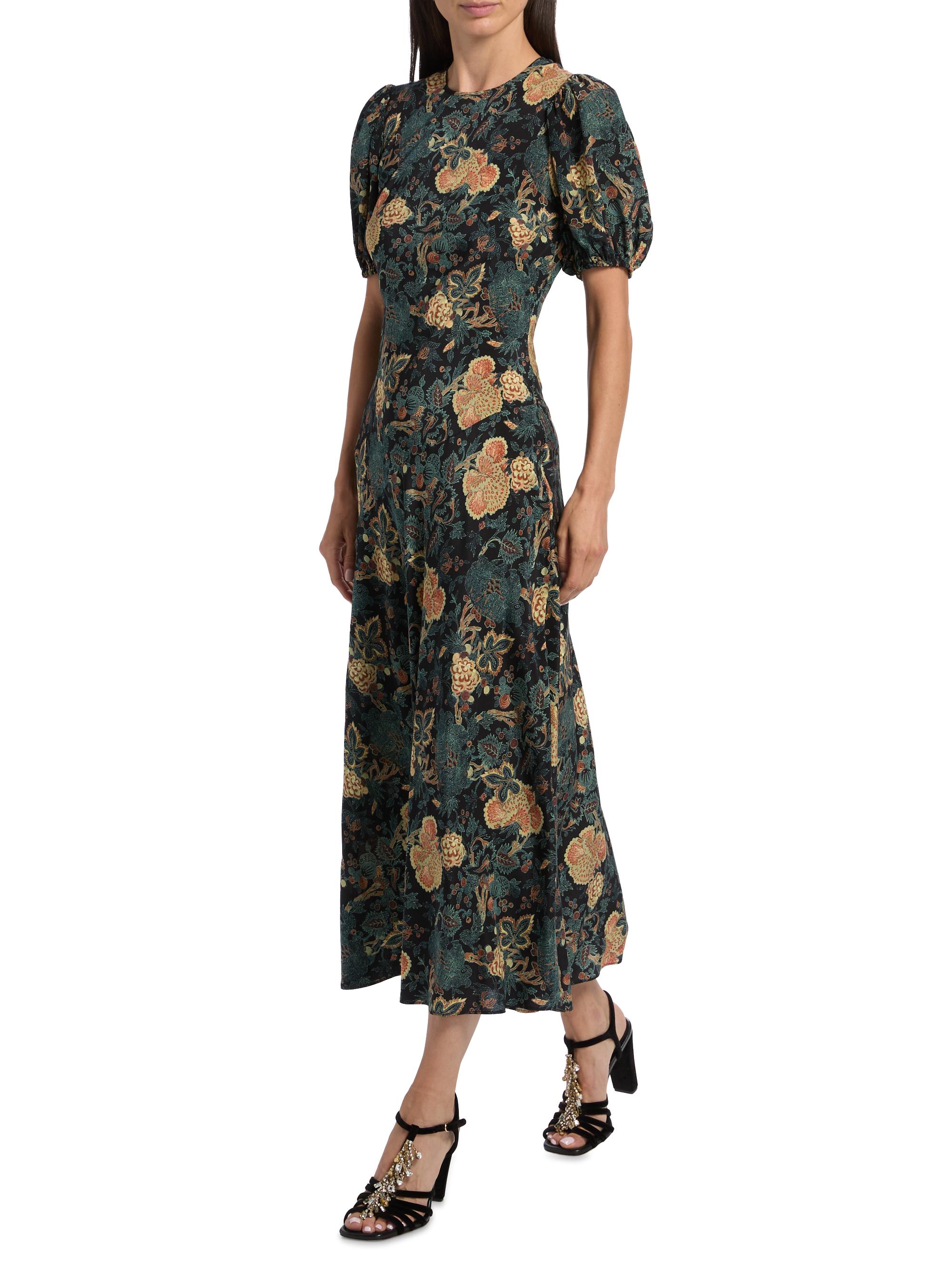 Ulla Johnson Ines Floral Silk Puff-Sleeve Midi-Dress - Nuit | ...