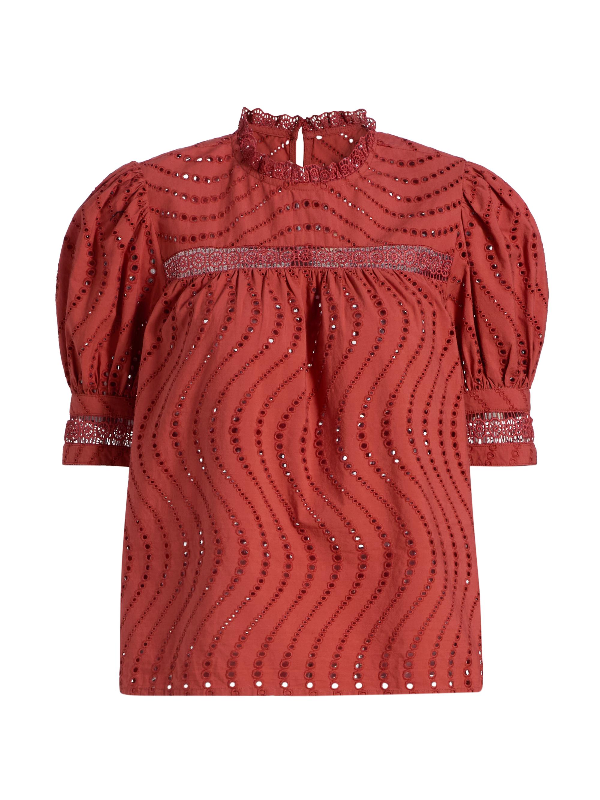 Ulla Johnson Women's Virginia Broderie Anglaise Short-Sleeve Blouse - Claret