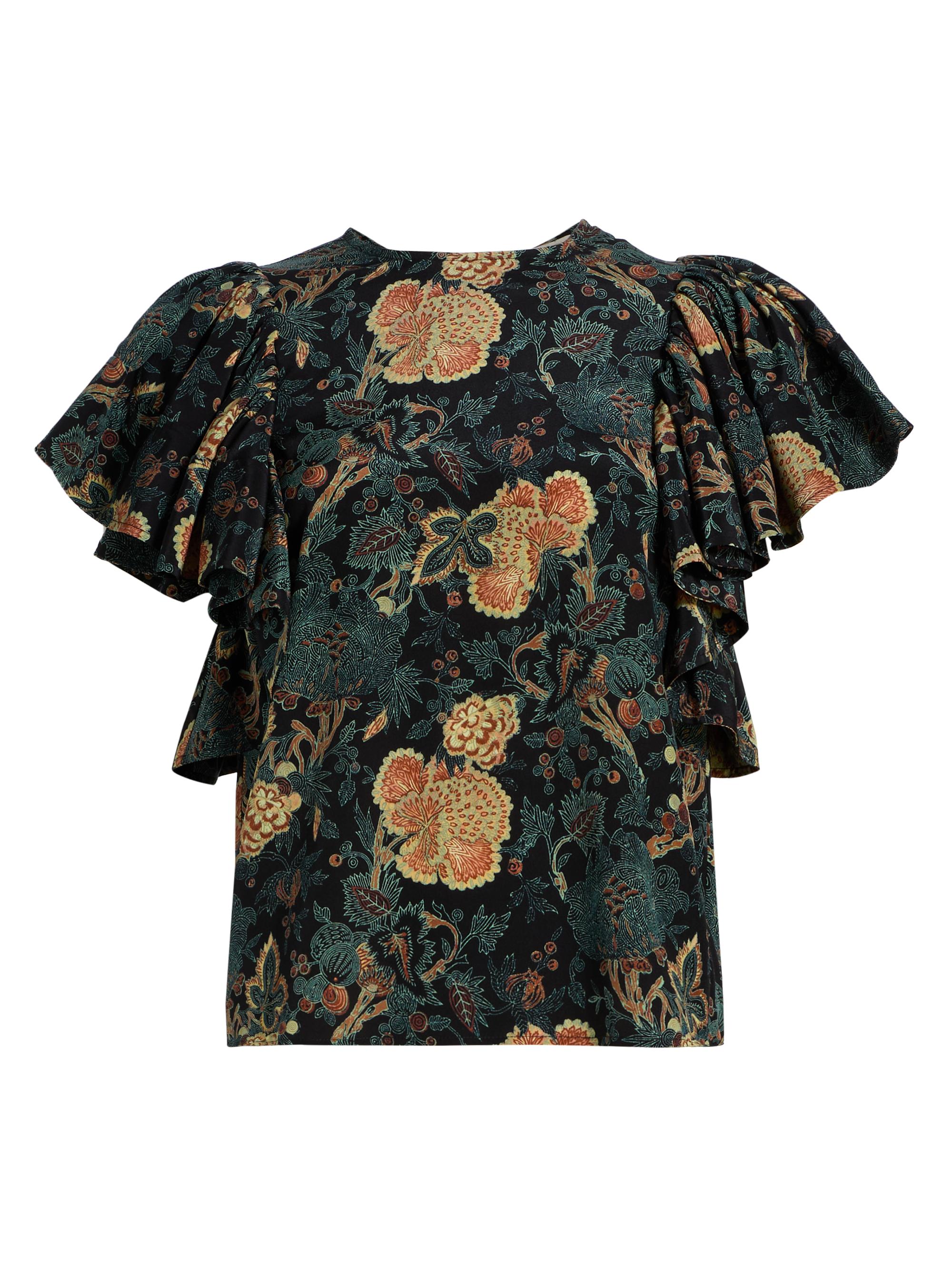Ulla Johnson Women's Lena Floral Silk Flutter-Sleeve Blouse - Nuit