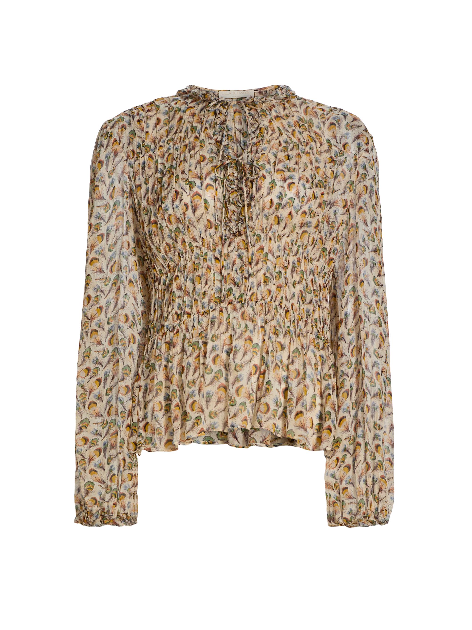 Ulla Johnson Women's Robbie Feather-Print Silk Tie-Front Blouse - Swan
