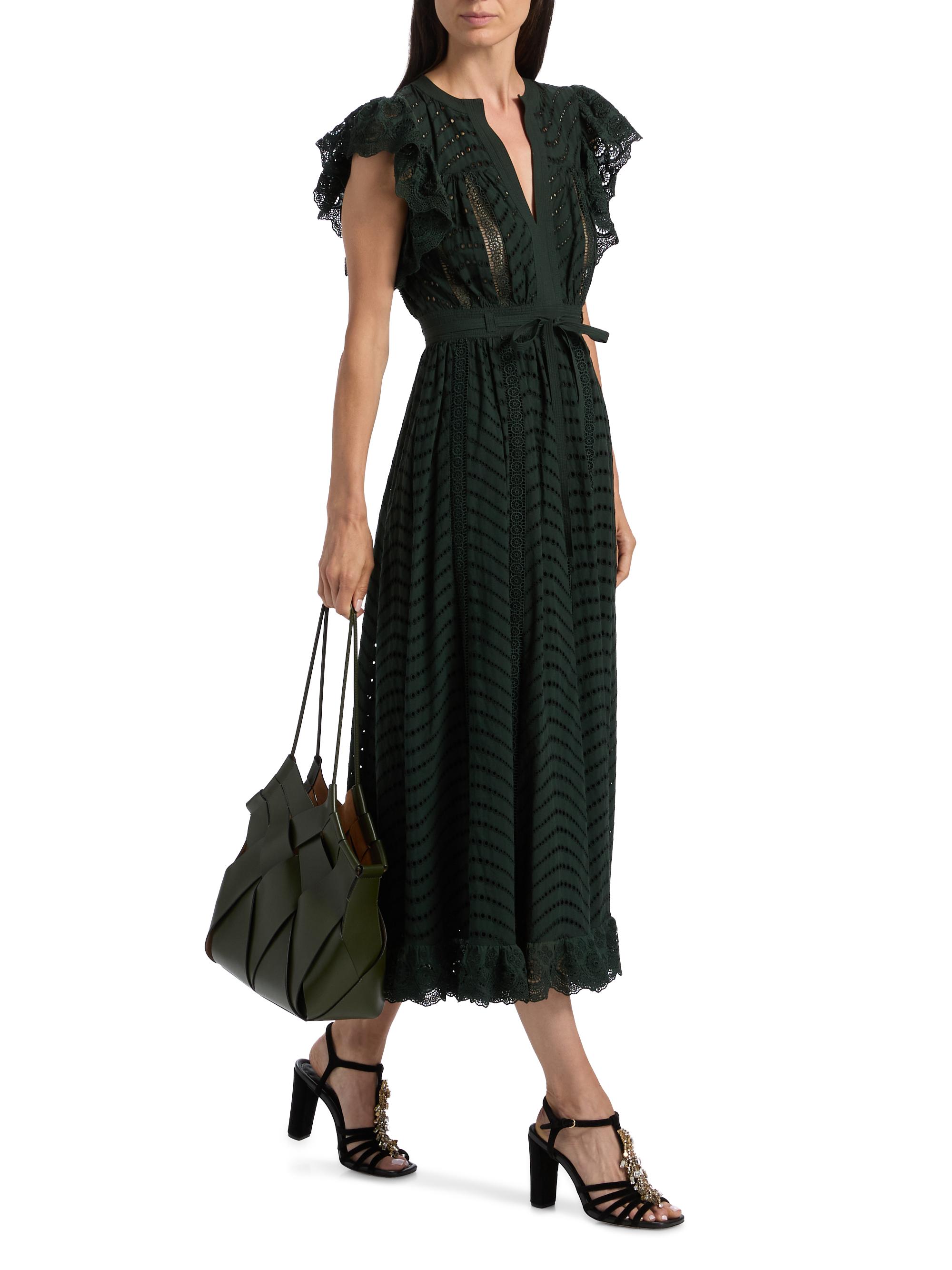 Ulla Johnson Olga Embroidered Cotton Flutter-Sleeve Midi-Dress | Saks Fifth  Avenue