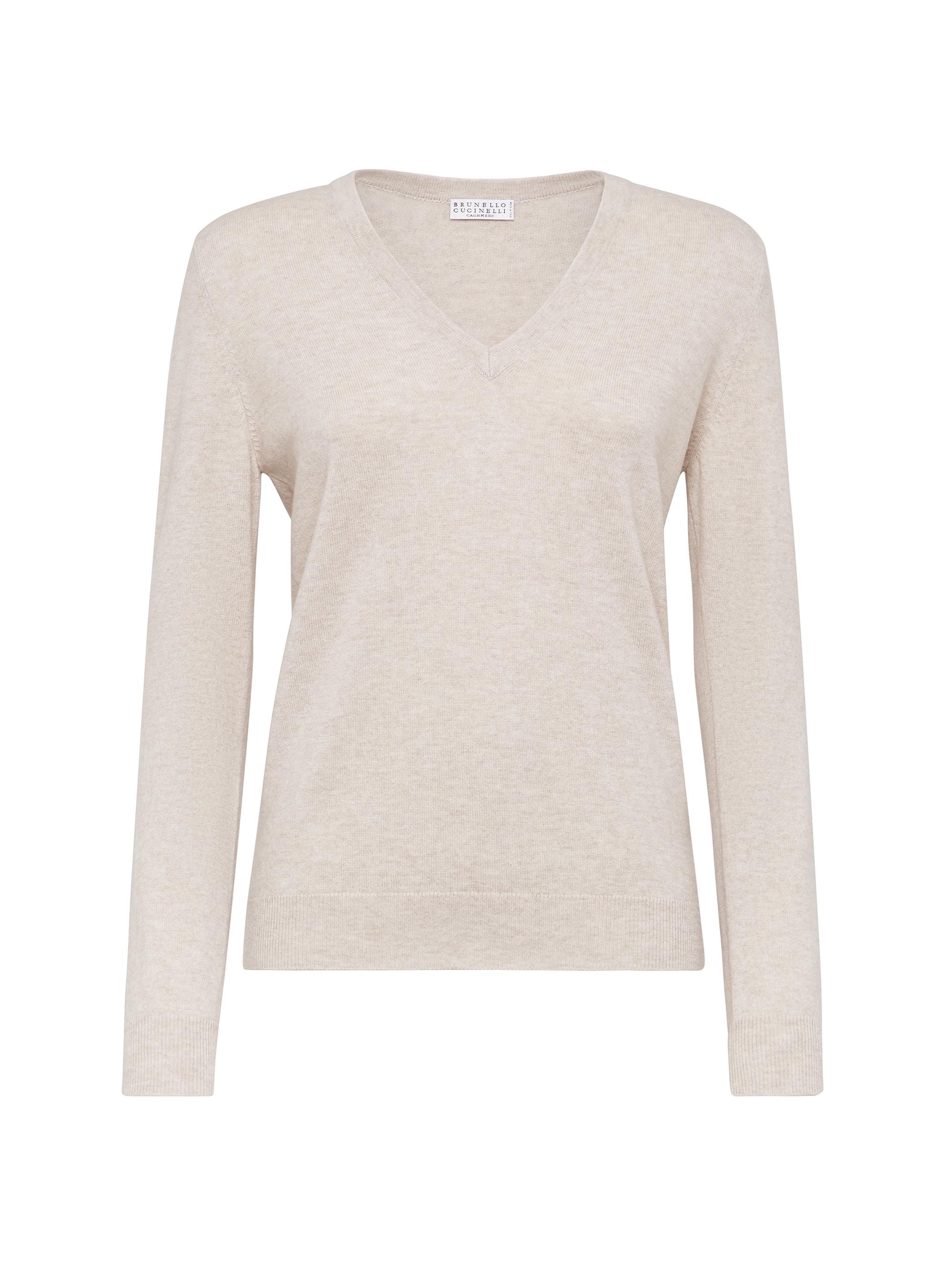 Brunello Cucinelli Women's Cashmere Sweater with Monili - Oyster