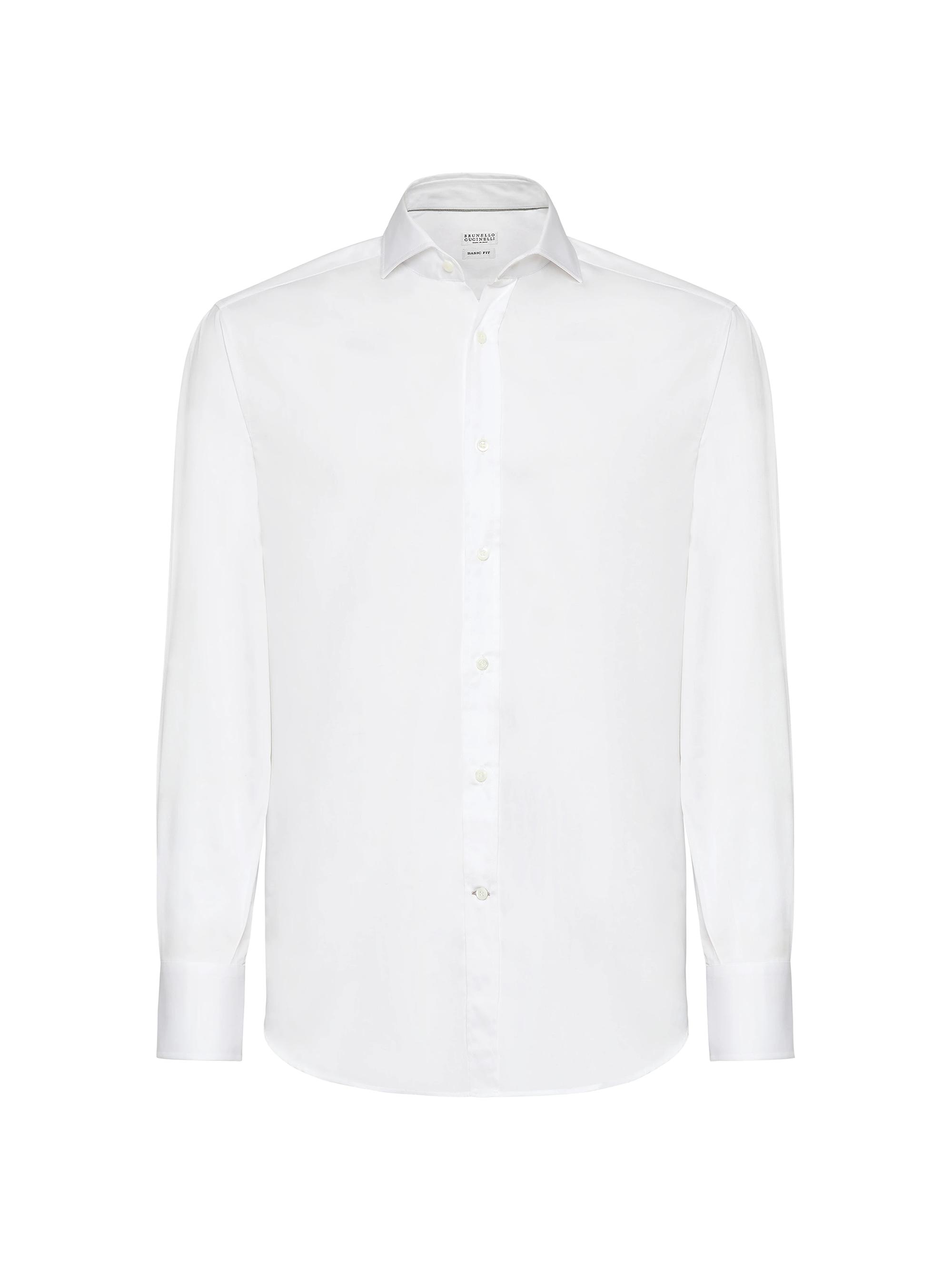 Brunello Cucinelli Men's Twill Basic Fit Shirt with Spread Collar - White