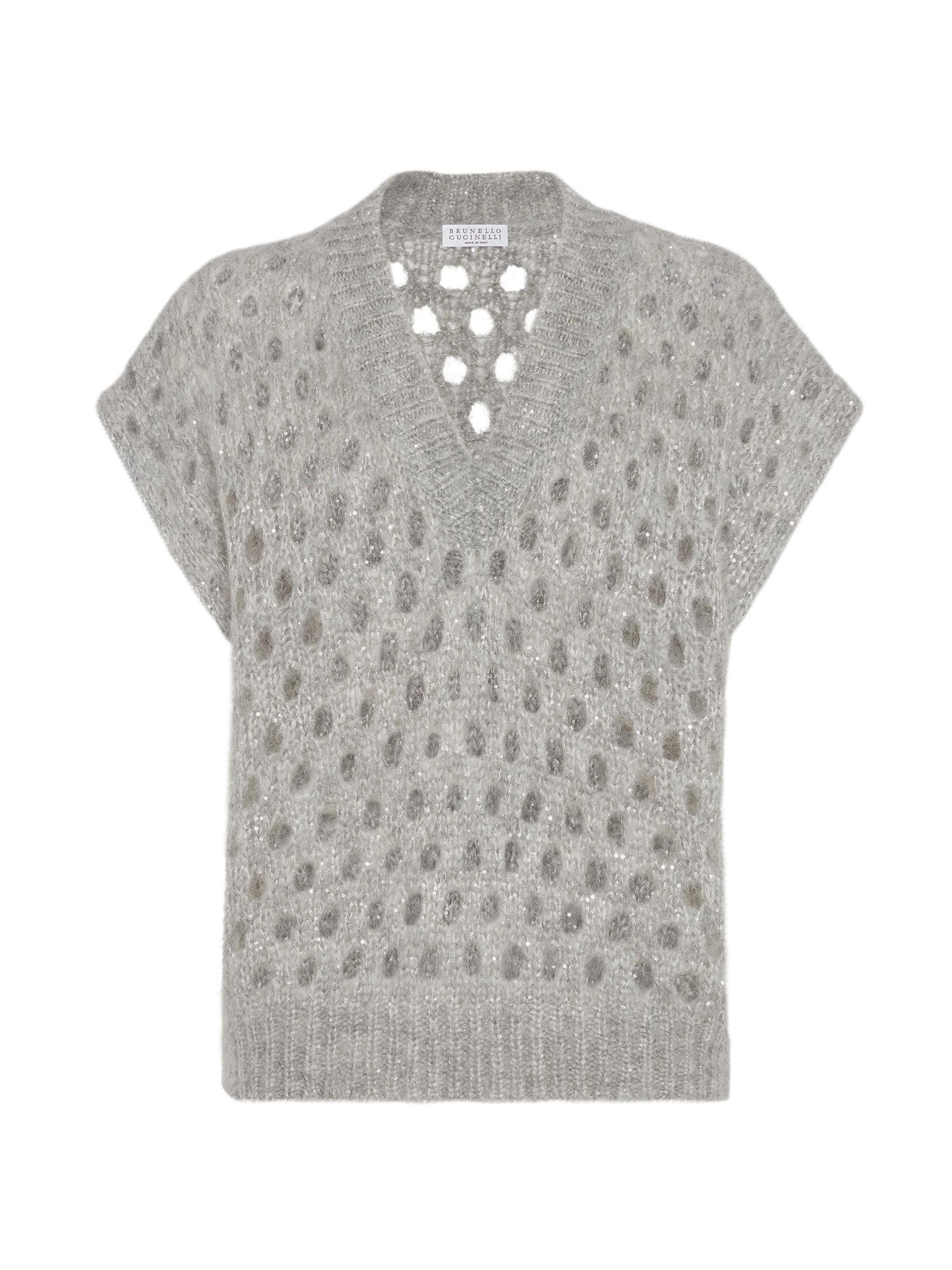 Brunello Cucinelli Women's Wispy Mohair and Wool Dazzling Net Sweater Vest - Light Grey