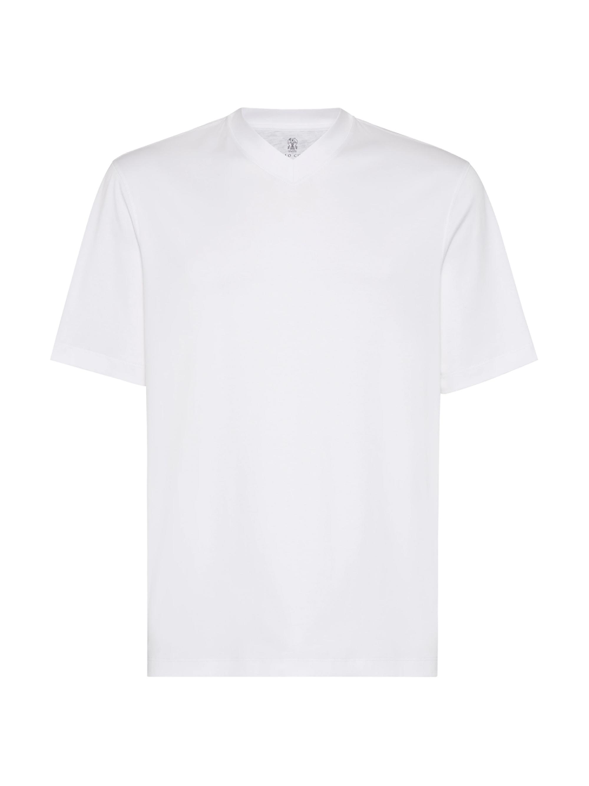Brunello Cucinelli Men's Cotton Jersey V-Neck T-Shirt - White