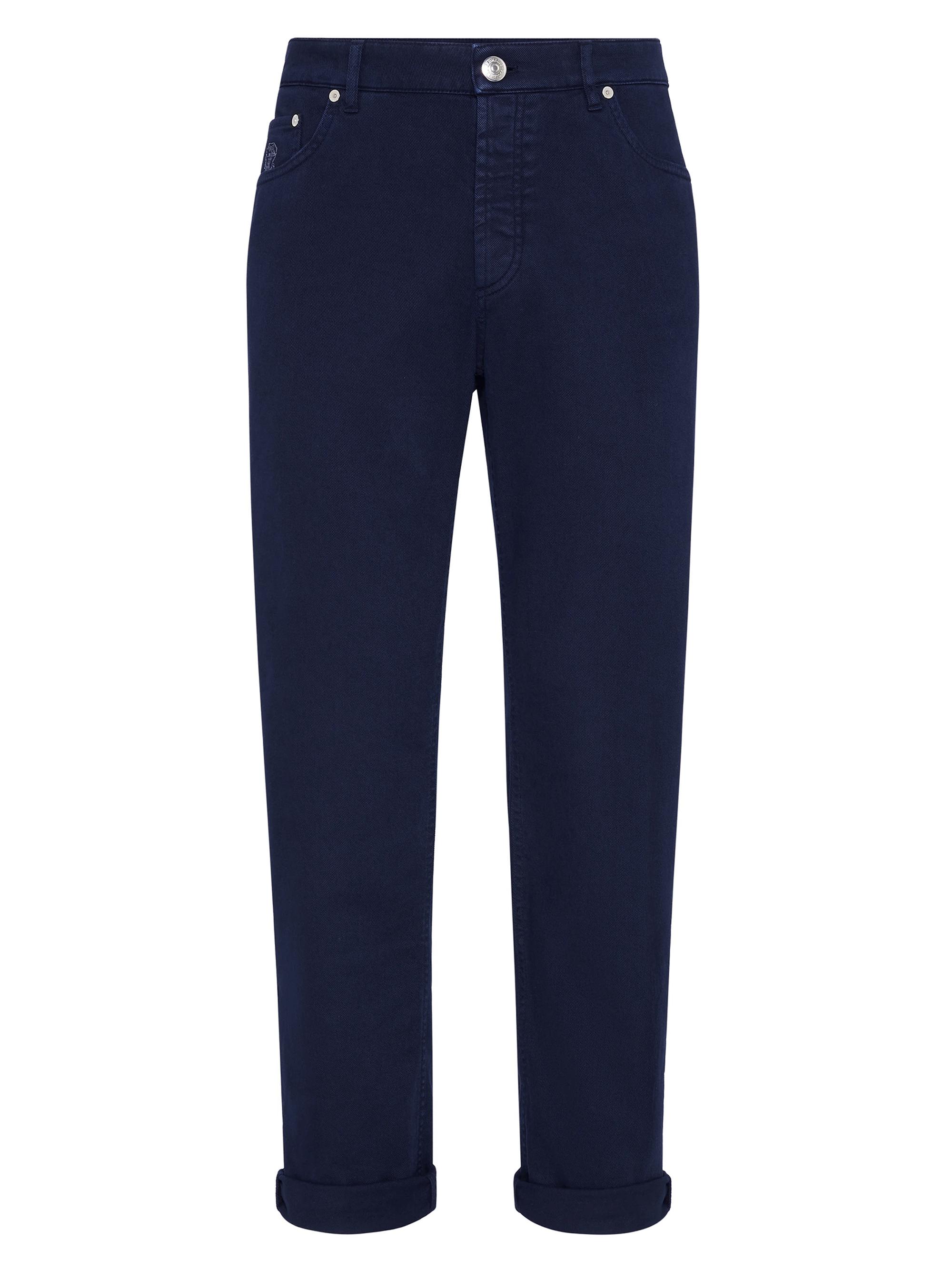 Brunello Cucinelli Men's Garment Dyed Comfort Lightweight Denim Traditional Fit Five Pocket Jeans - Navy Blue