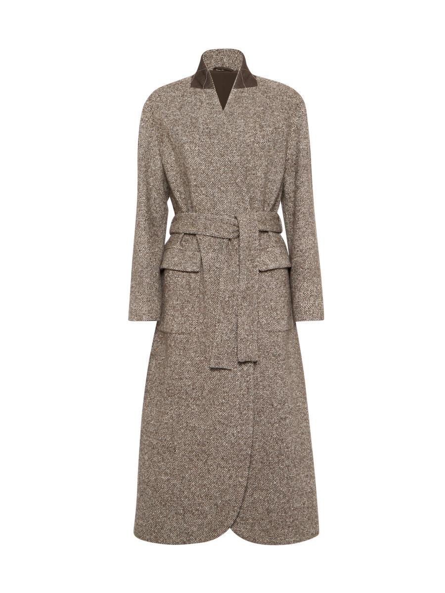 Techno virgin wool and silk mélange diagonal straight cropped trousers with monili
