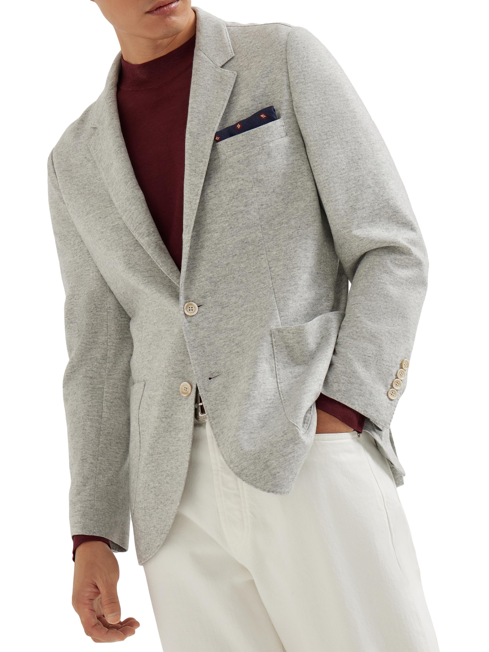 Brunello Cucinelli Men's Cashmere Jersey Blazer with Patch Pockets - Pearl Grey