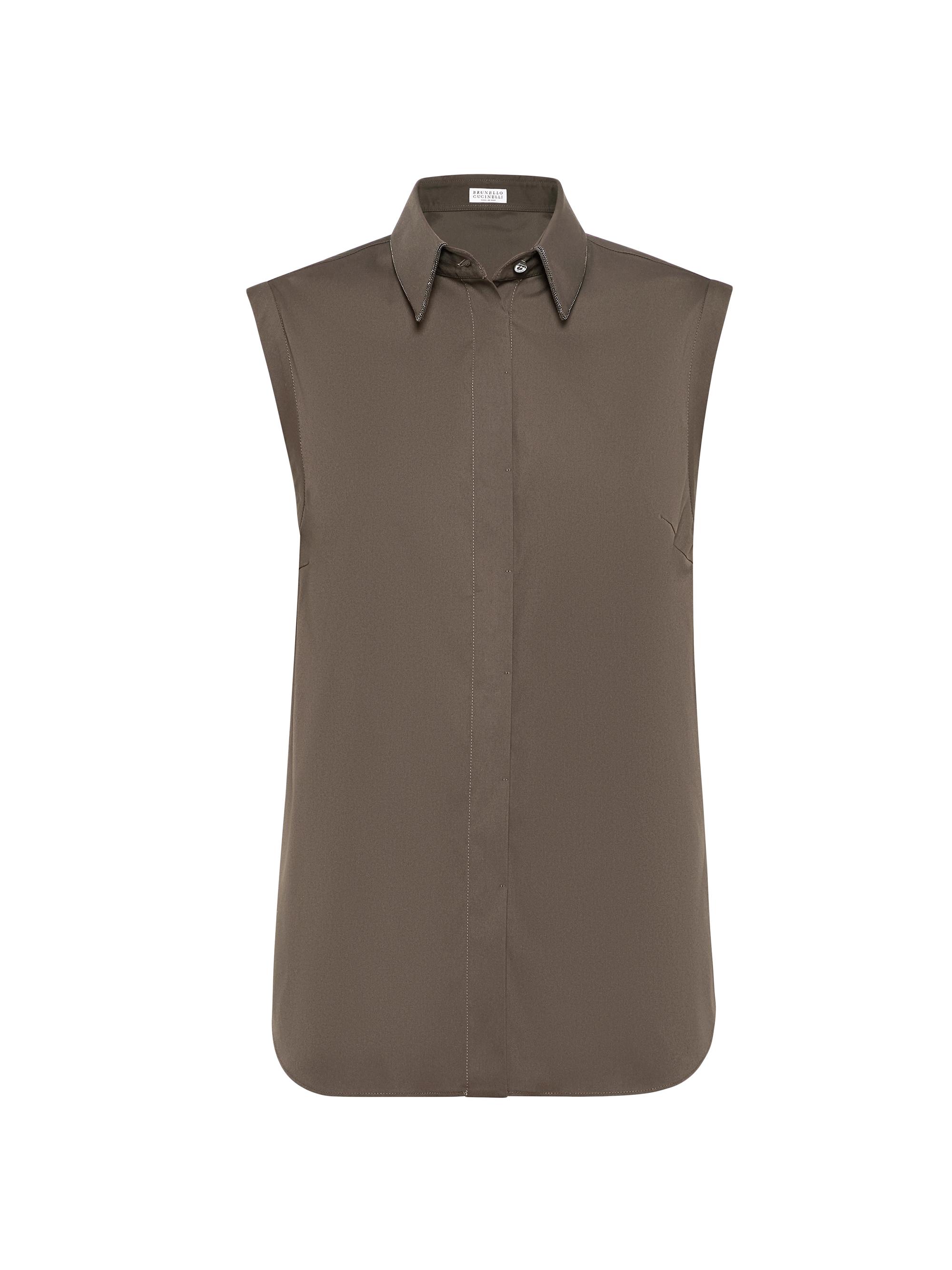 Brunello Cucinelli Women's Stretch Cotton Poplin Sleeveless Shirt - Brown
