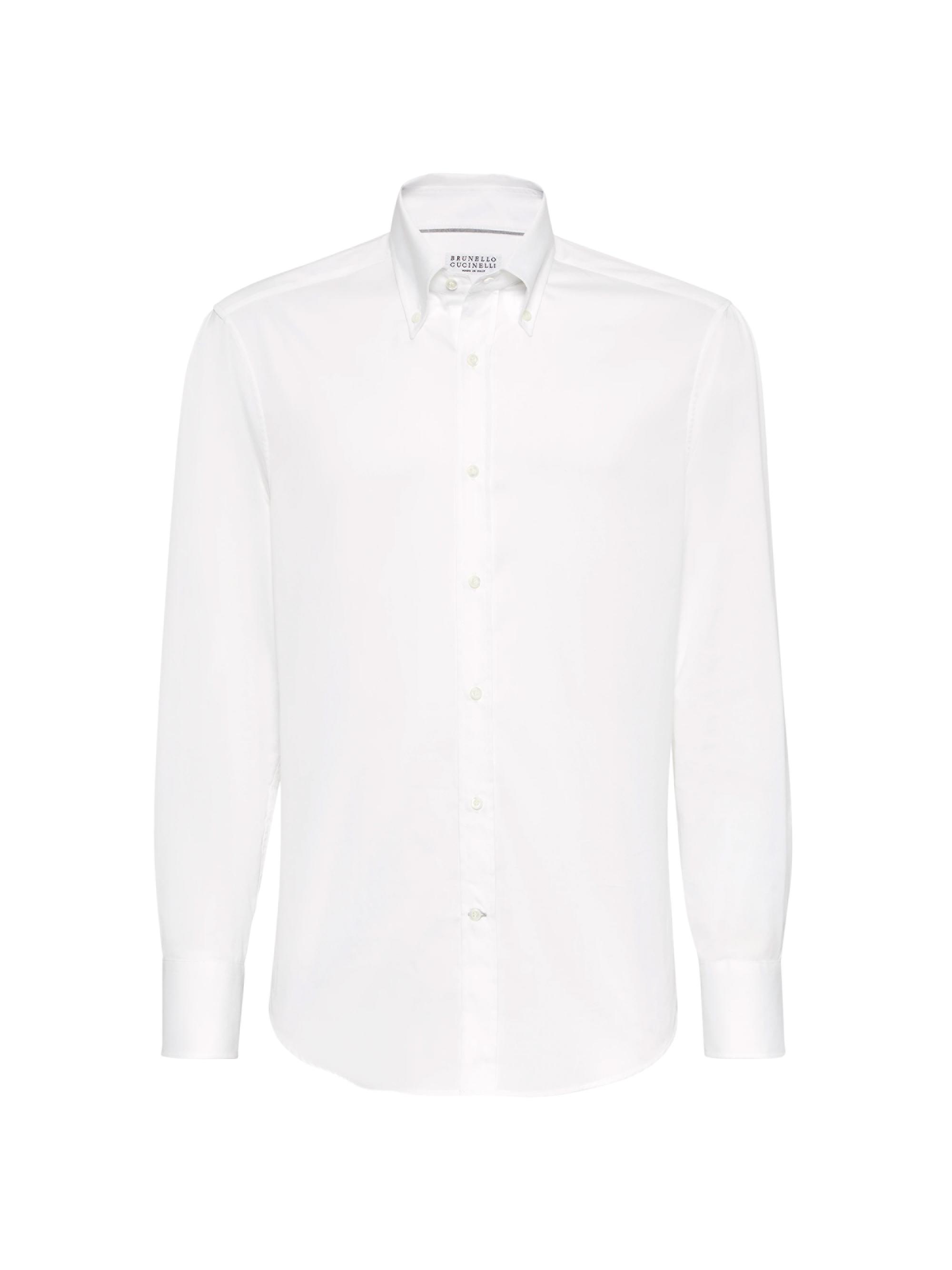 Brunello Cucinelli Men's Twill Slim Fit Shirt with Button Down Collar - White
