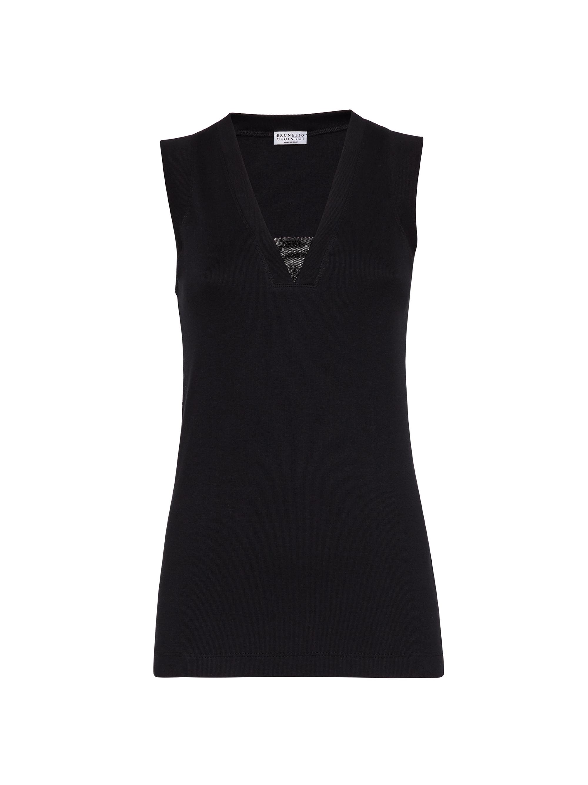 Brunello Cucinelli Women's Stretch Cotton Ribbed Jersey Top - Black