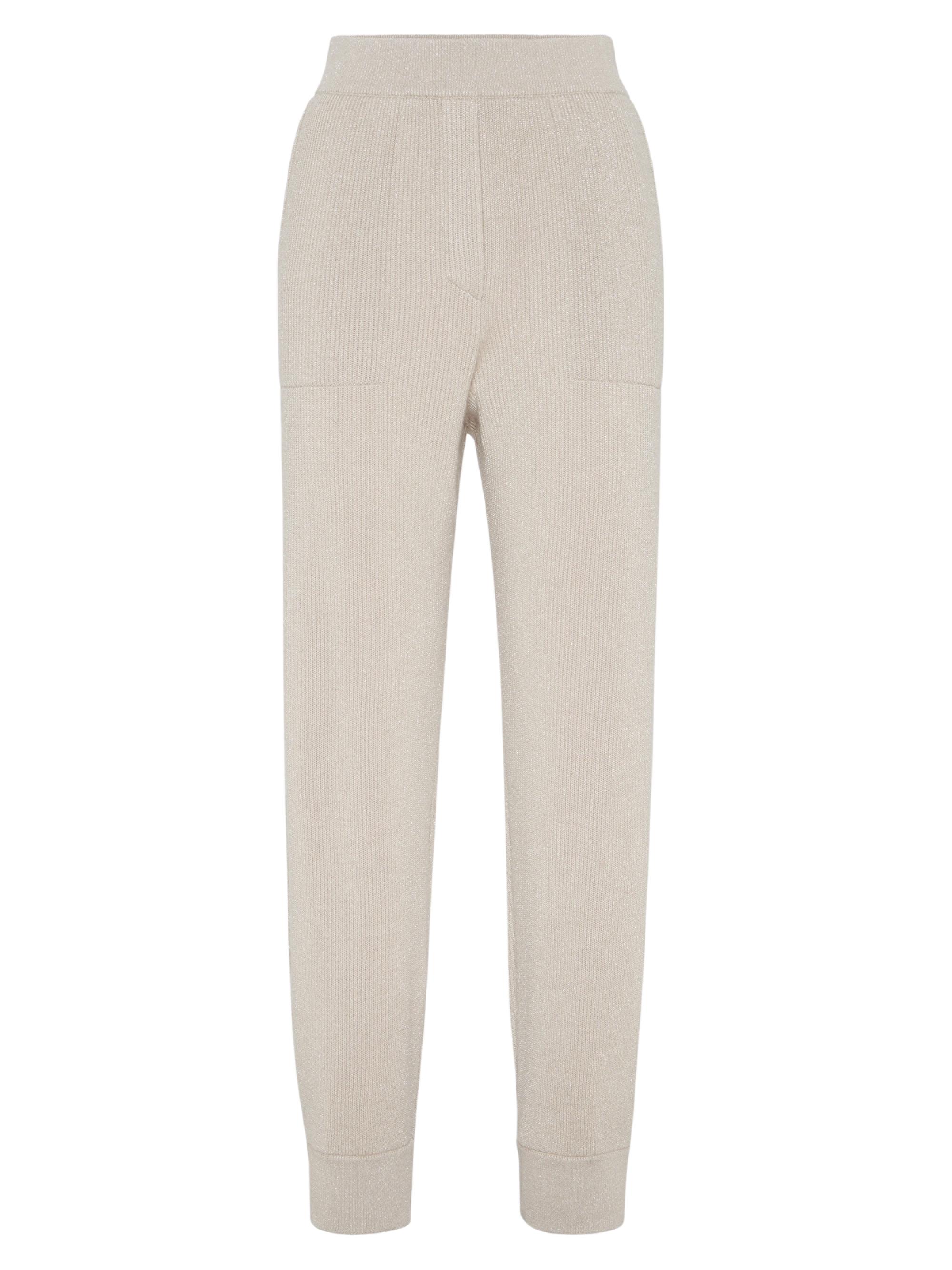 Brunello Cucinelli Women's Sparkling Cashmere English Rib Knit Trousers - Cool Beige