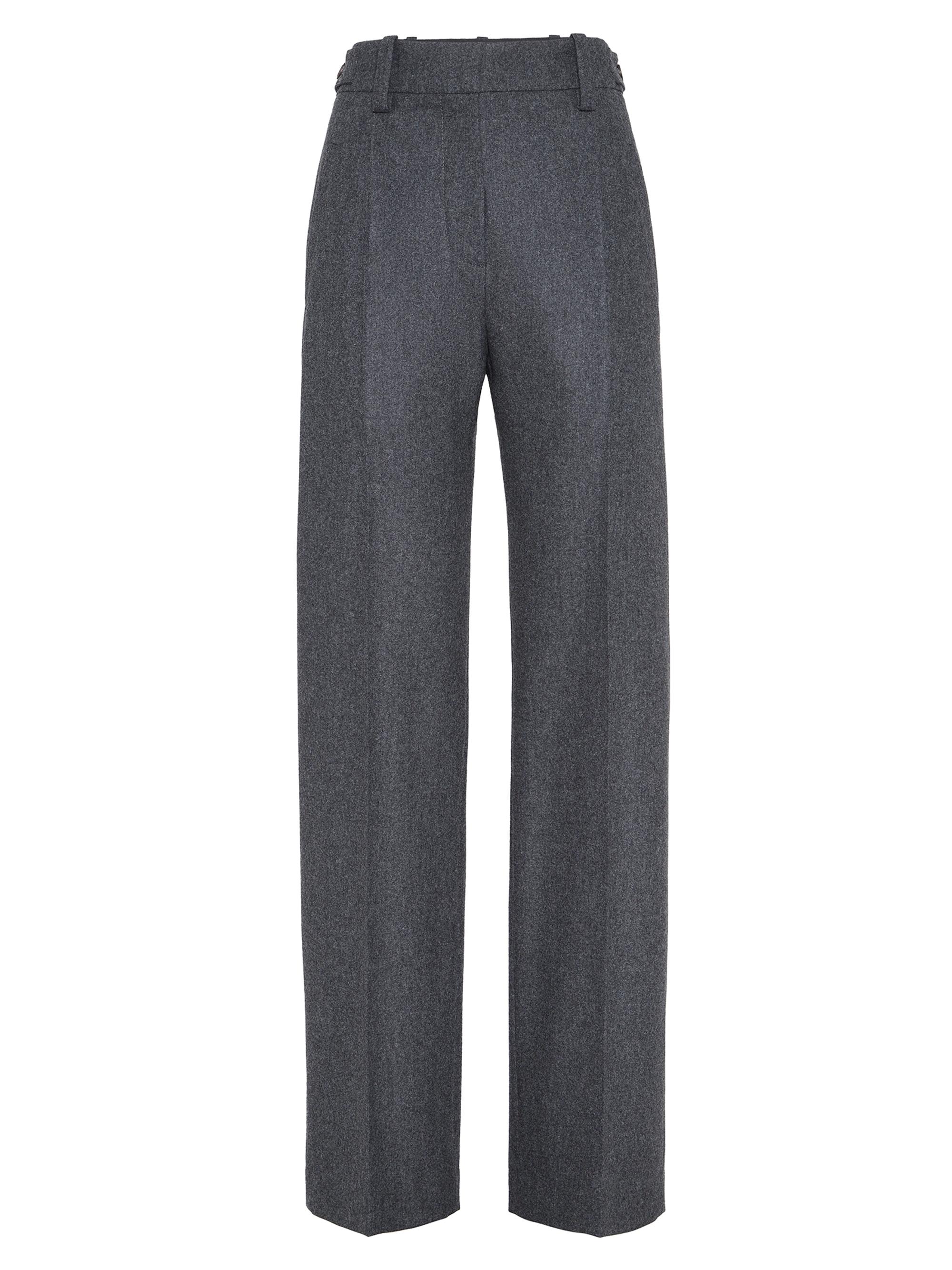 Brunello Cucinelli Women's Virgin Wool Flannel Straight Loose Trousers - Lead