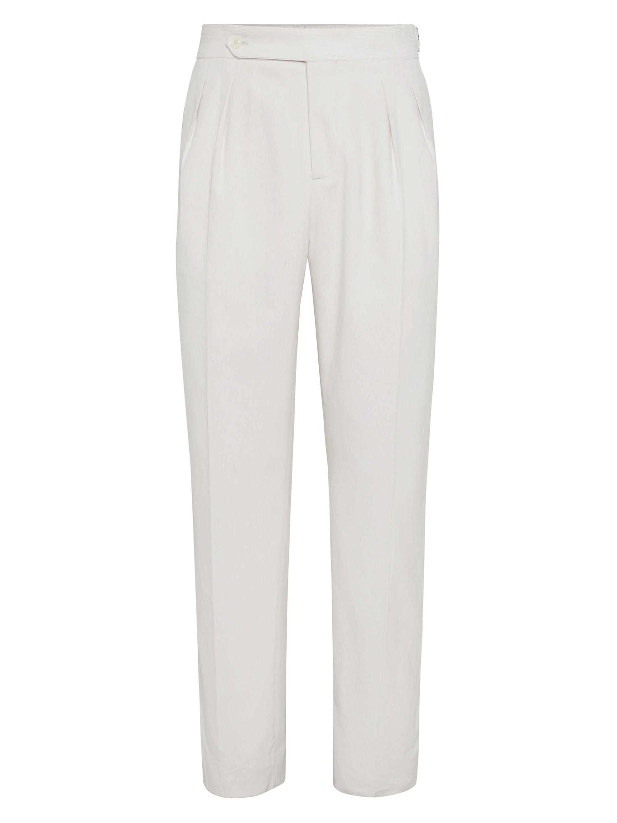 Brunello Cucinelli Men's Sea Island Cotton Narrow Wale Corduroy Tuxedo Trousers - Milk