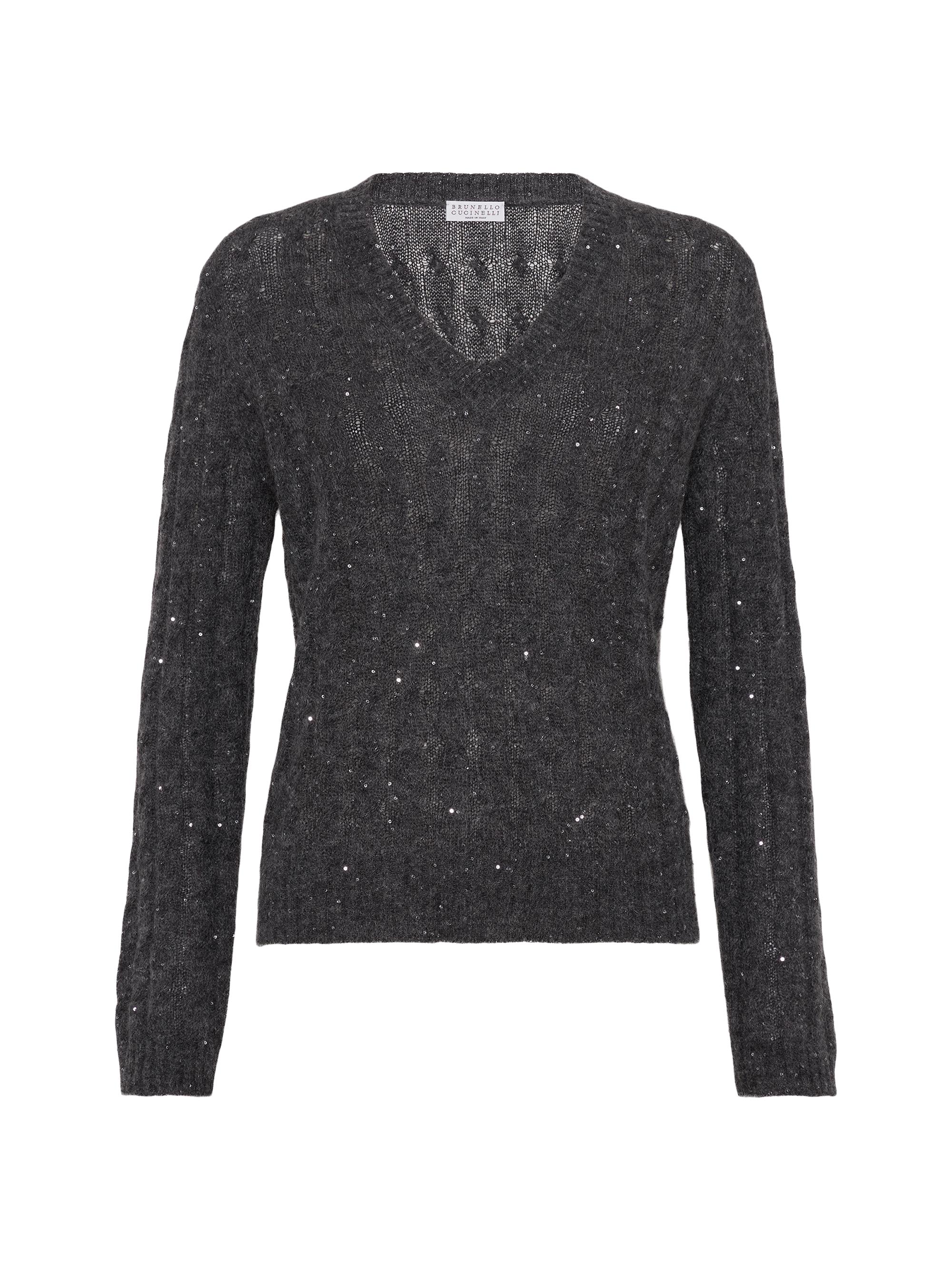 Brunello Cucinelli Women's Mohair, Cotton and Wool Dazzling Cable Sweater - Anthracite