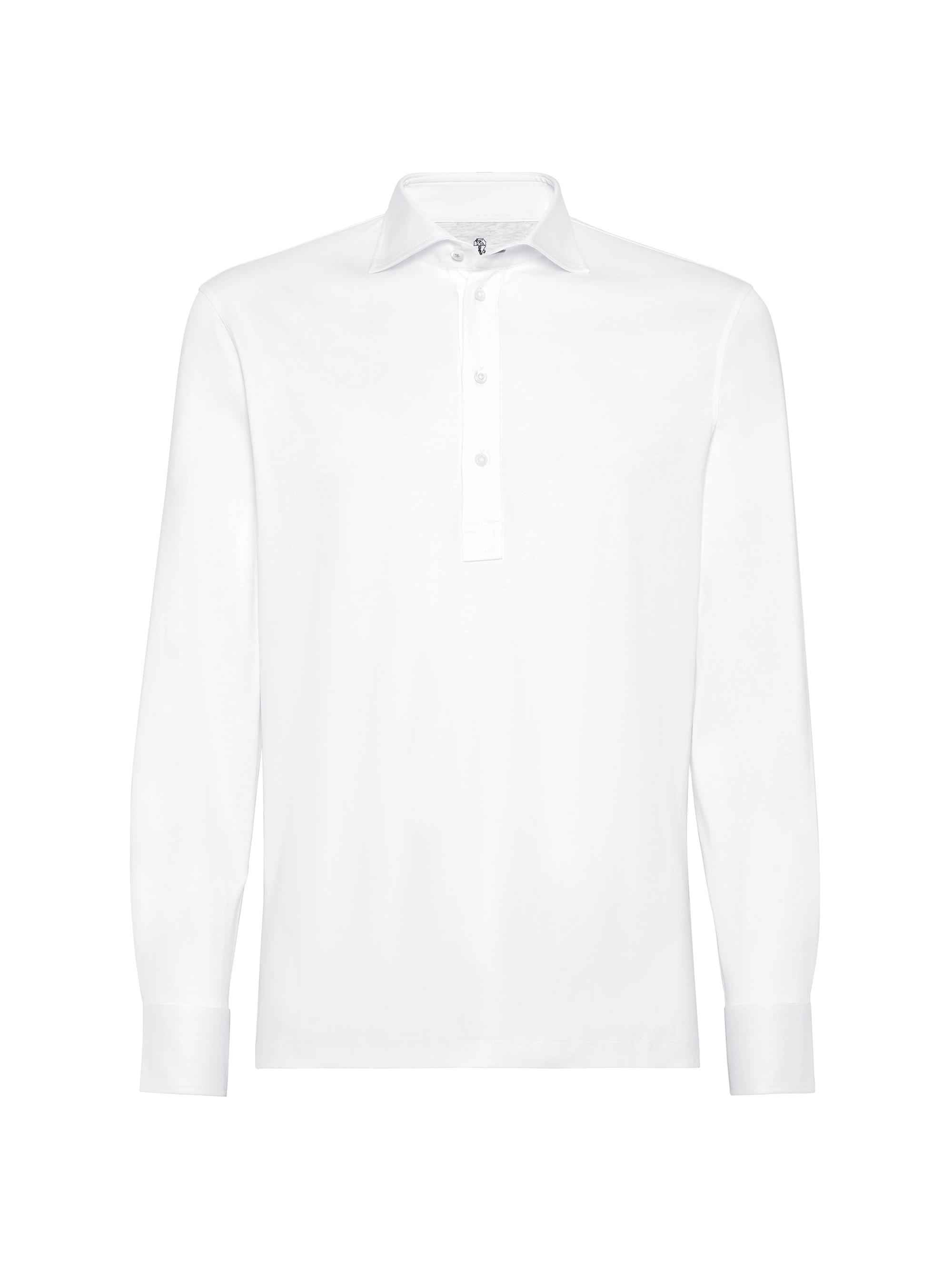 Brunello Cucinelli Men's Cotton Jersey Long Sleeve Polo Shirt - White