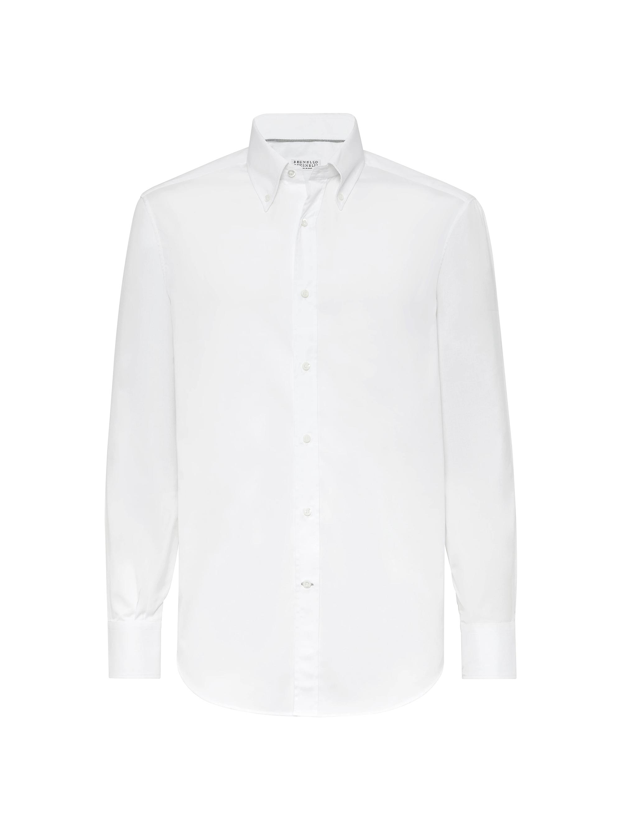 Brunello Cucinelli Men's Twill Basic Fit Shirt with Button Down Collar - White