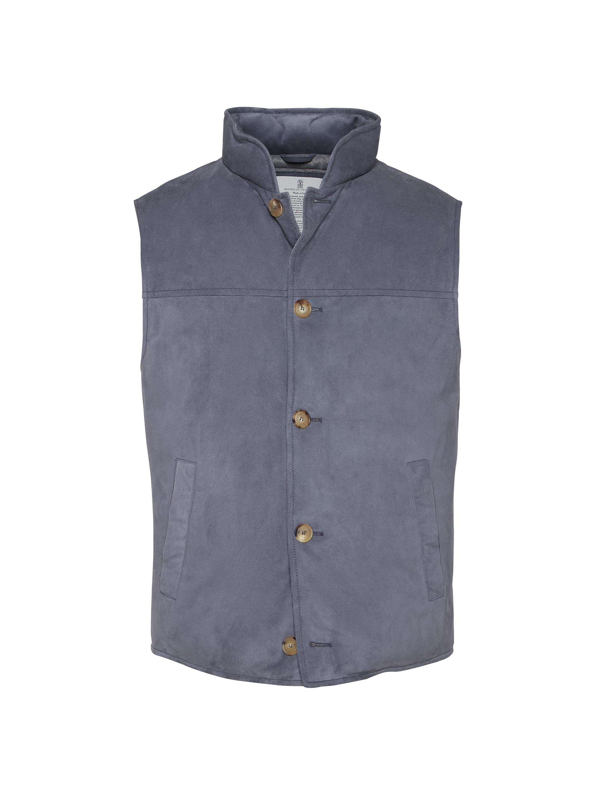 Brunello Cucinelli Men's Suede Down Vest - Denim