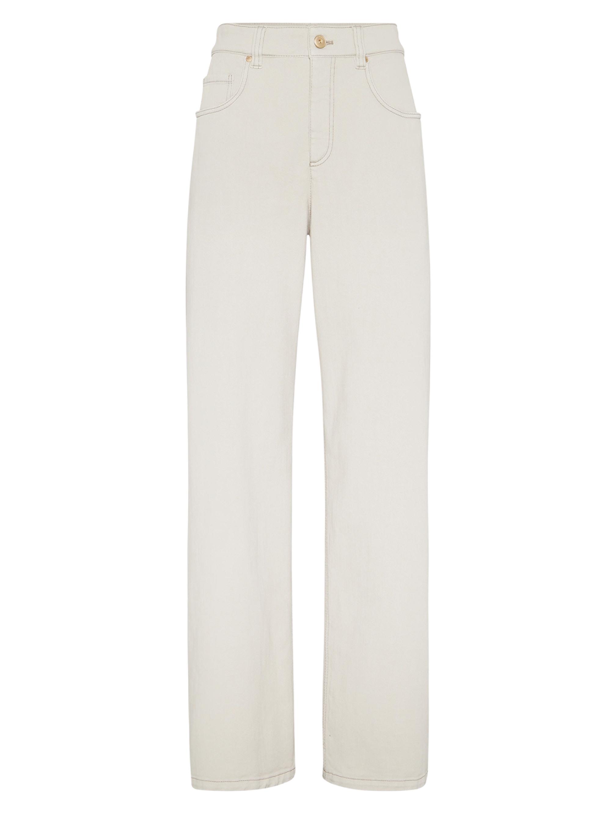 Brunello Cucinelli Women's Stretch Dyed Denim Loose Barrel Trousers - Cool Beige