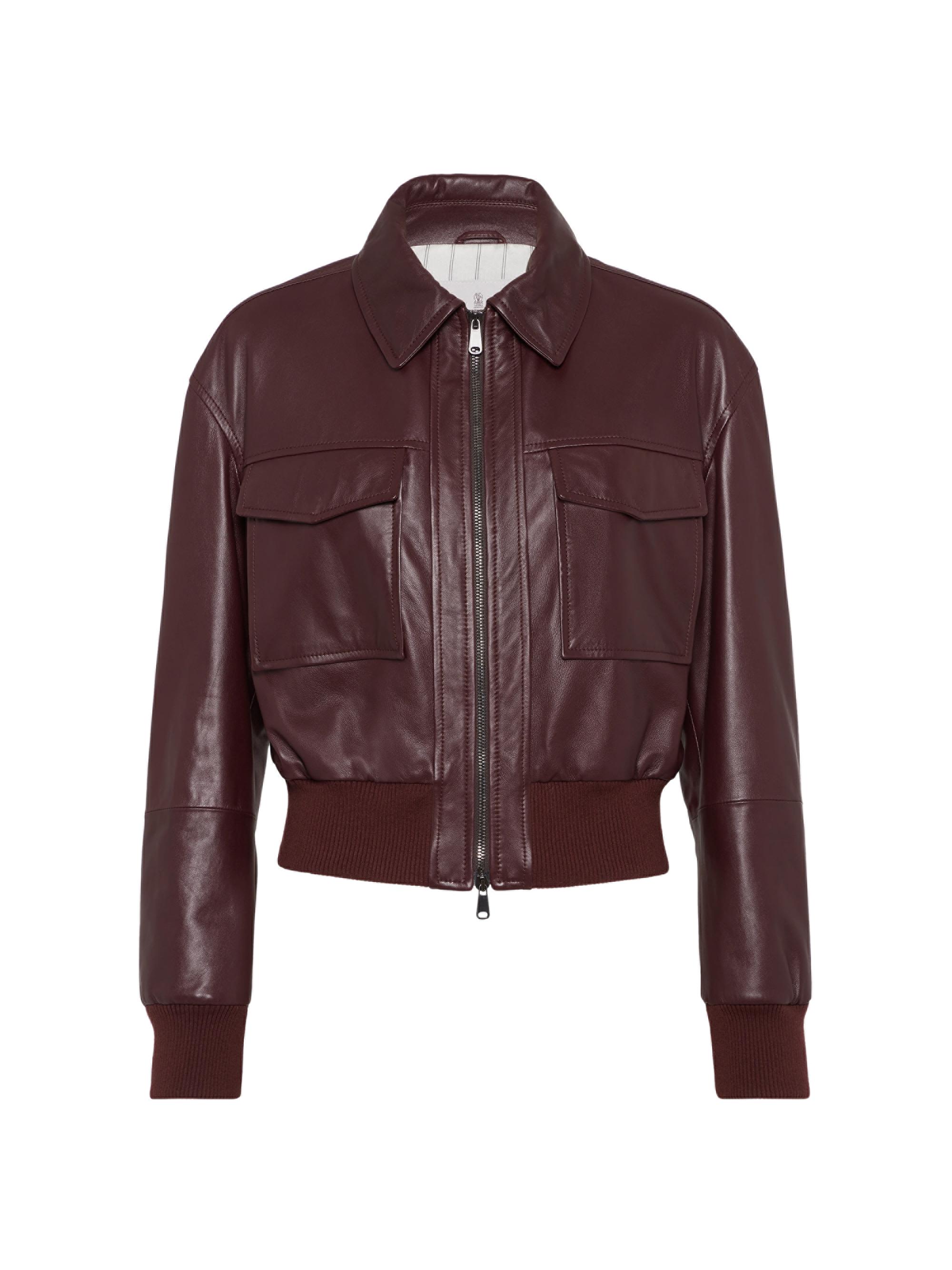 Brunello Cucinelli Women's Soft Nappa Leather Bomber Jacket - Amaranth Red