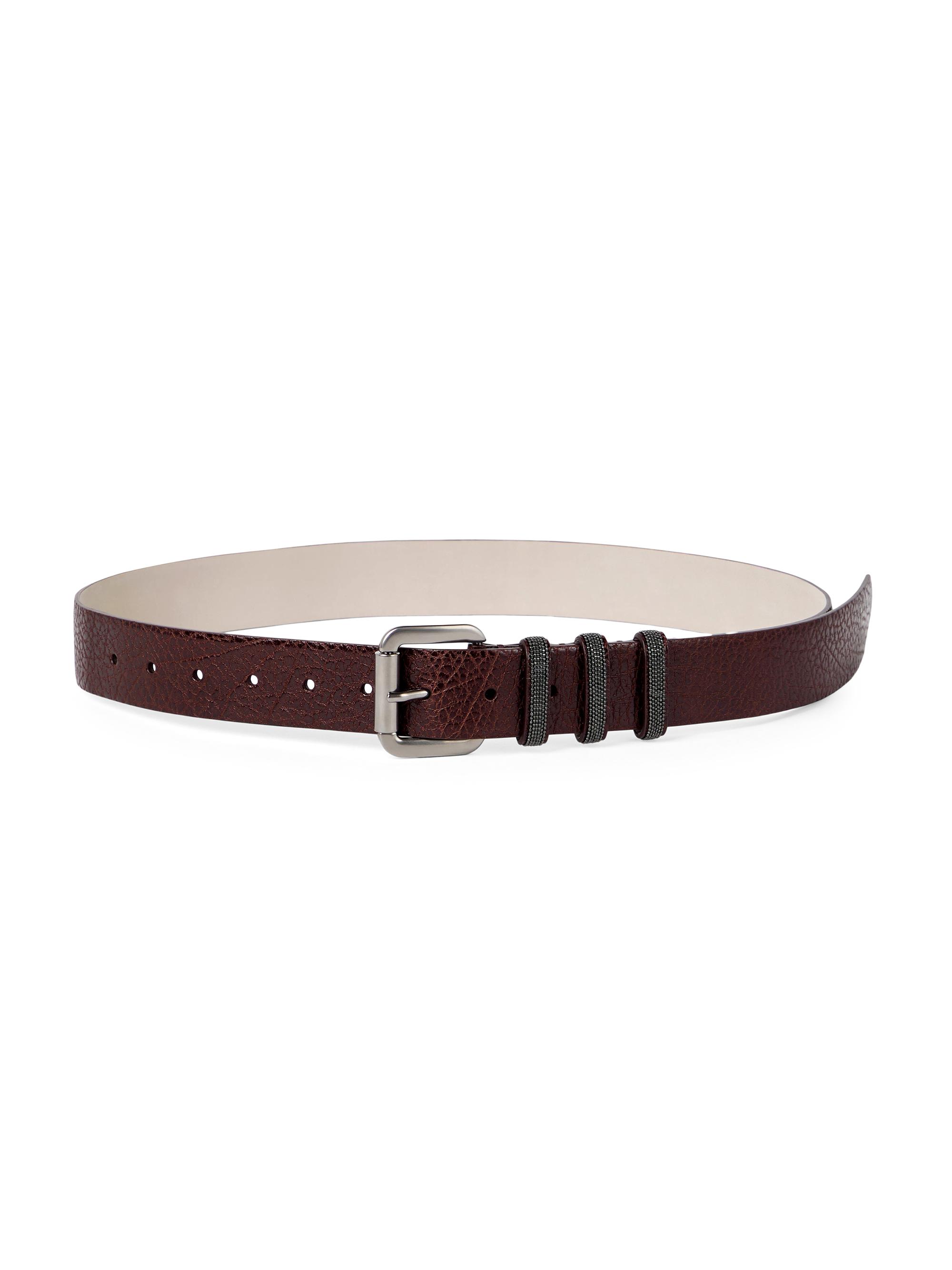 Brunello Cucinelli Women's Glossy Hammered Calfskin Belt with Shiny Loops - Burgundy