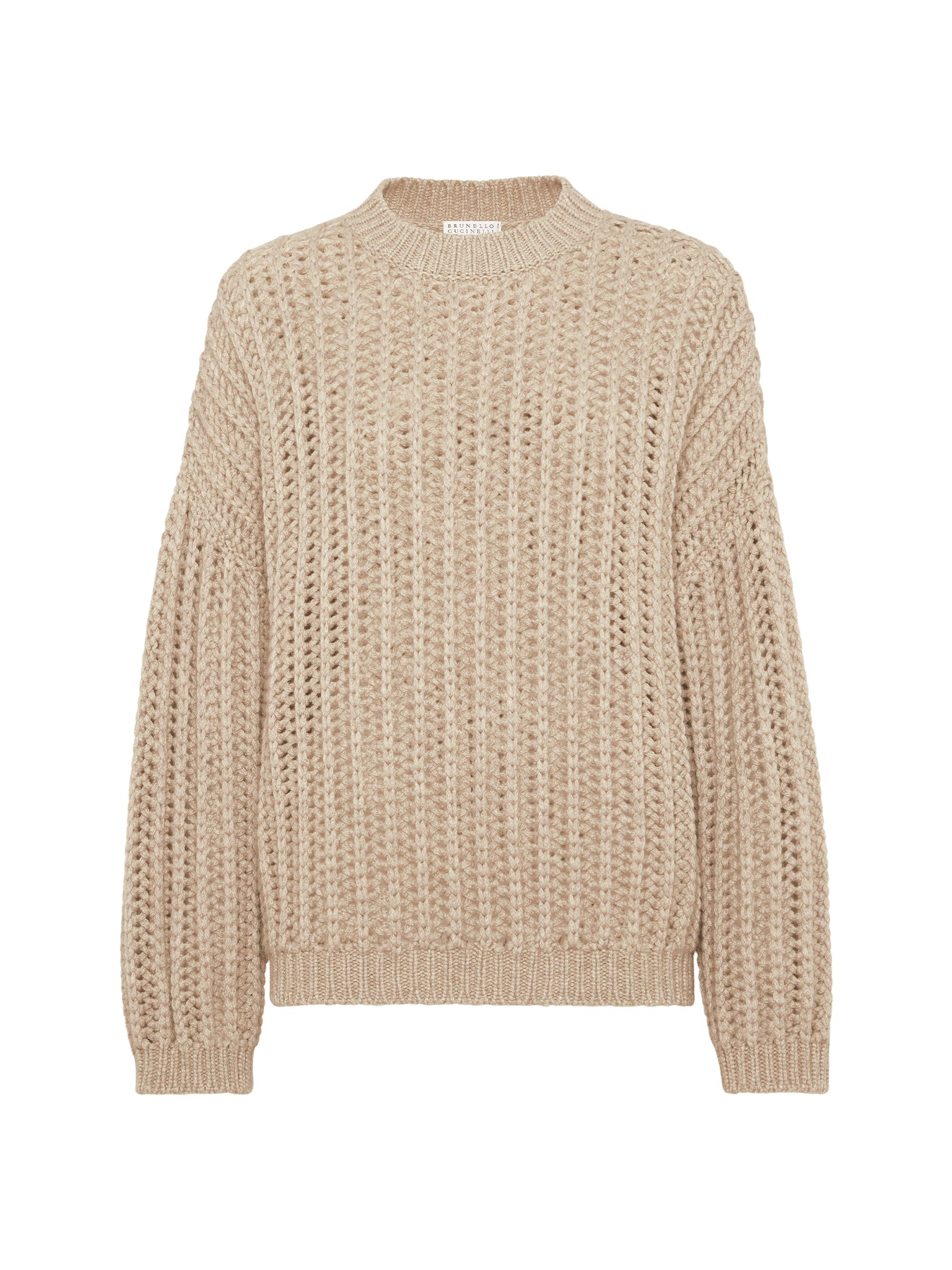 Brunello Cucinelli Women's Openwork Rib Sweater in Cashmere Feather Yarn - Brown