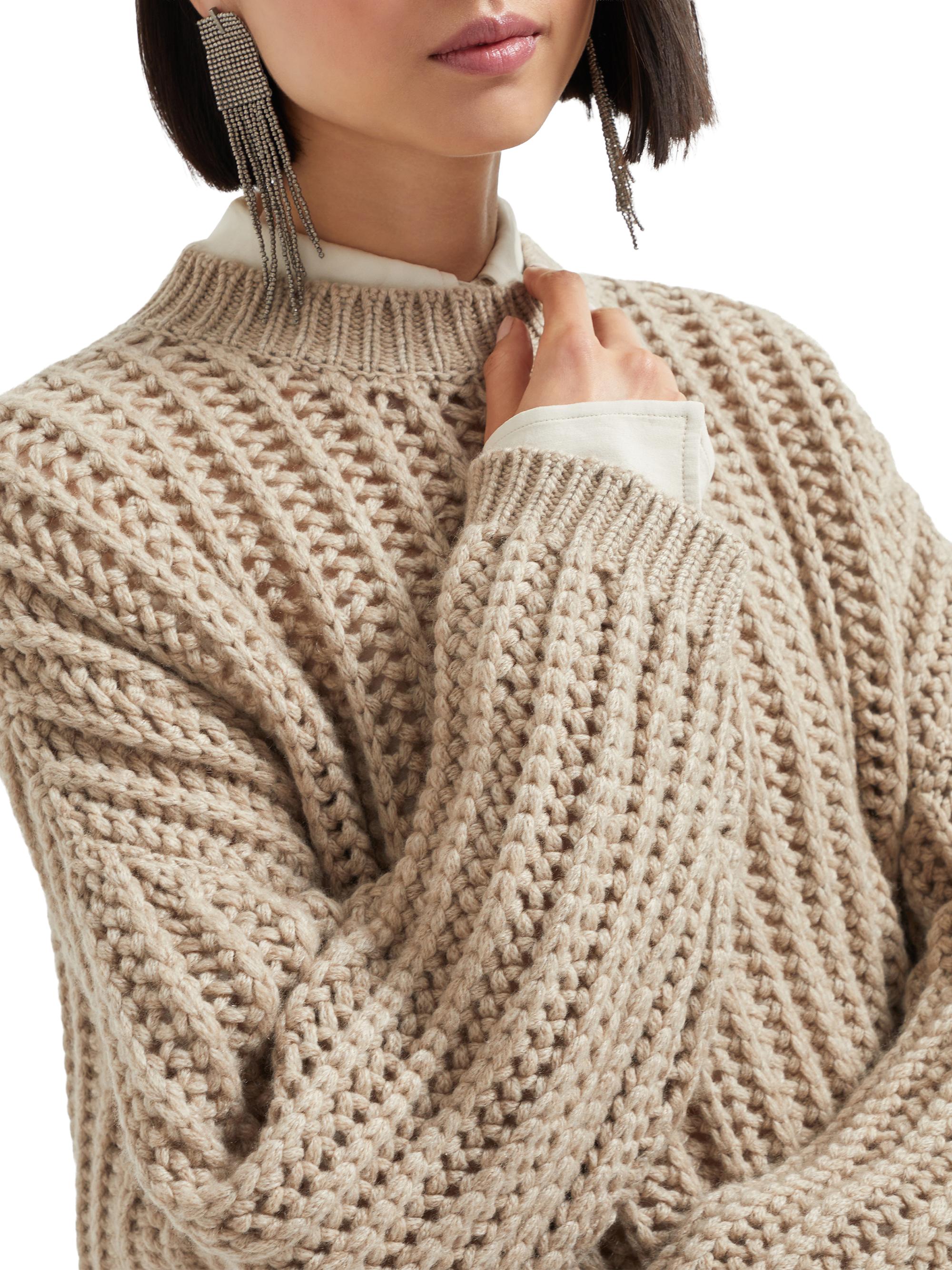 Openwork Rib Sweater Cashmere Feather Yarn