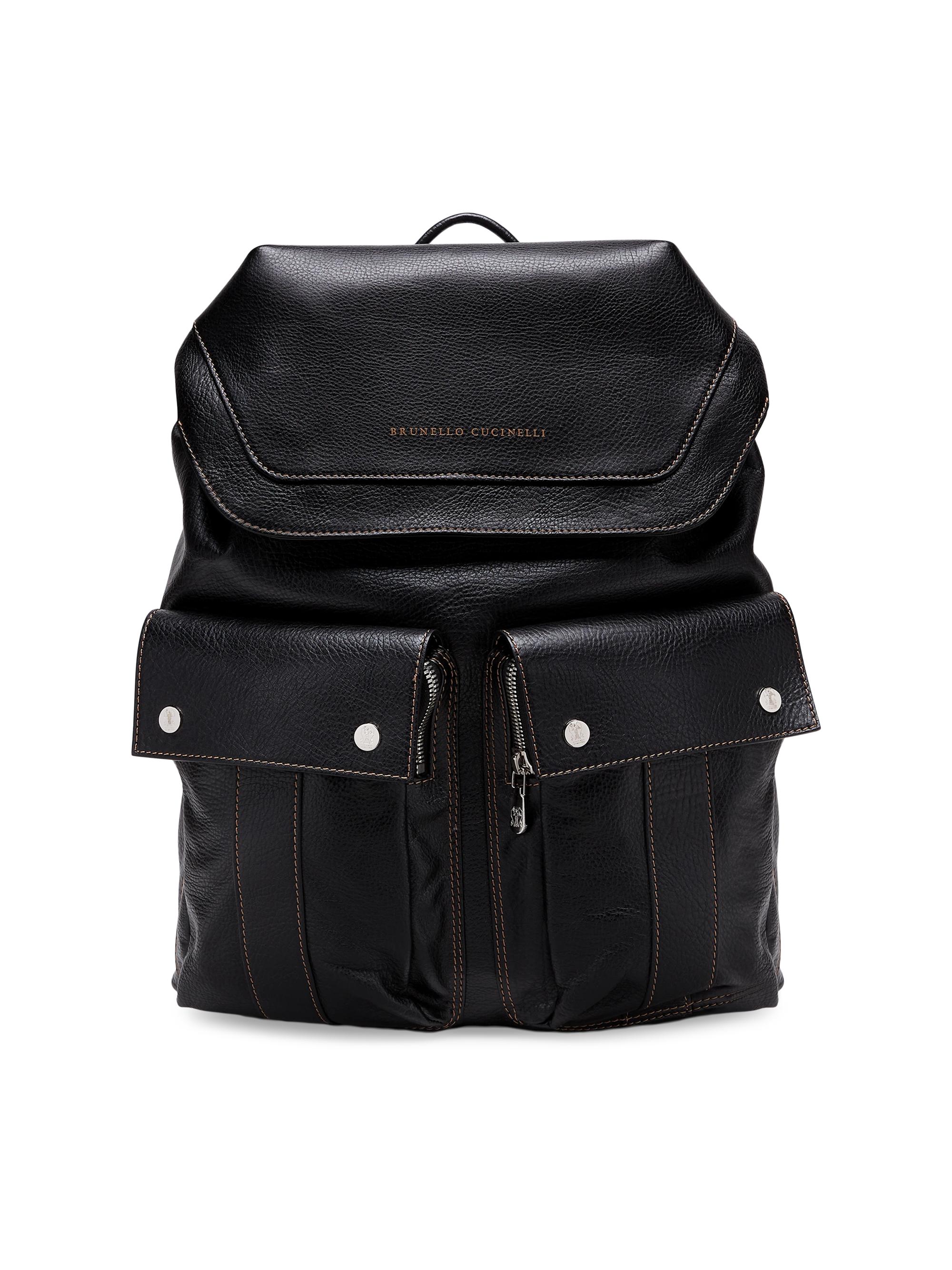 Brunello Cucinelli Men's Grained Calfskin Leisure Backpack - Black