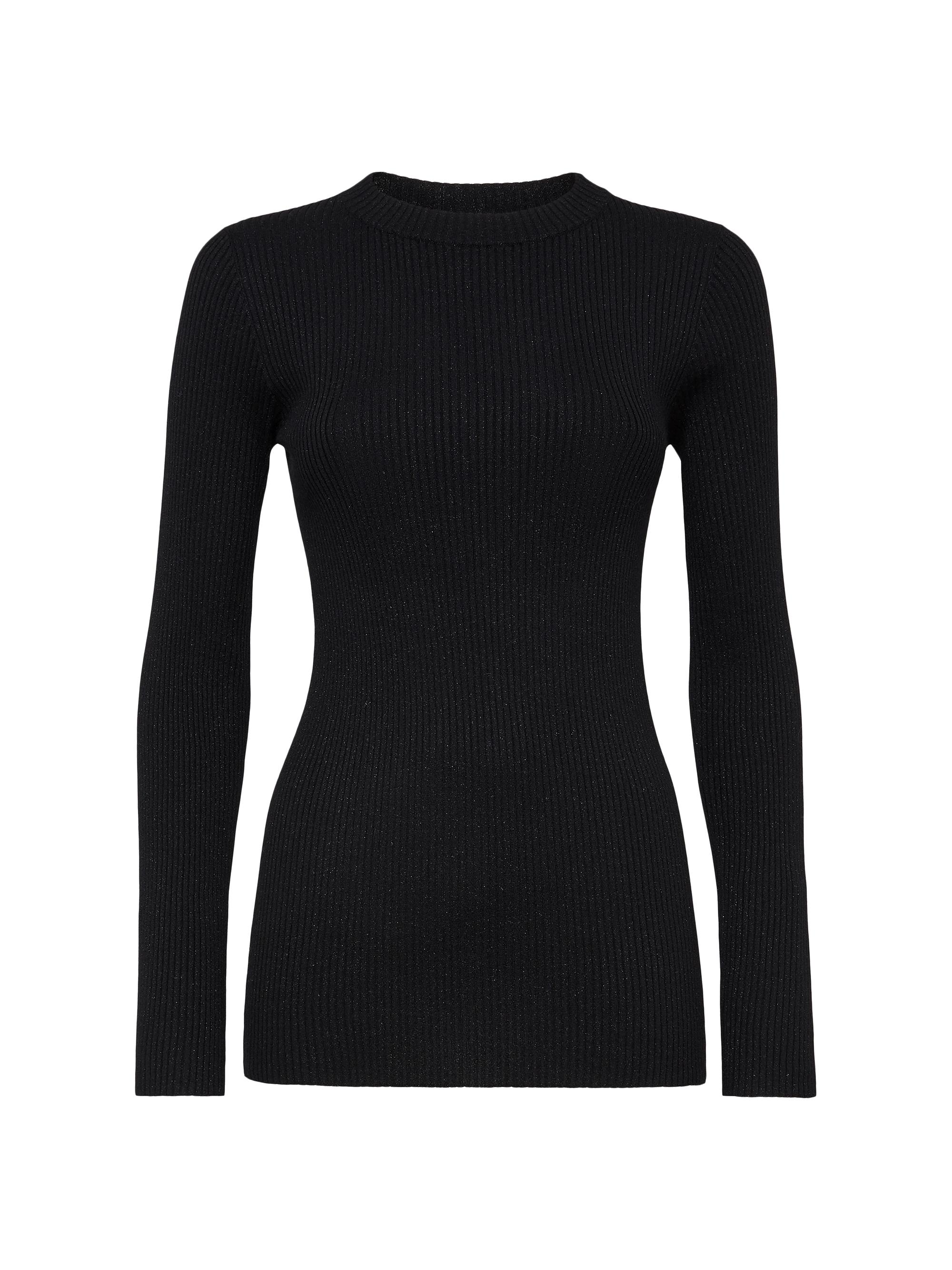 Brunello Cucinelli Women's Sparkling Cashmere and Silk Rib Knit Lightweight Sweater - Black