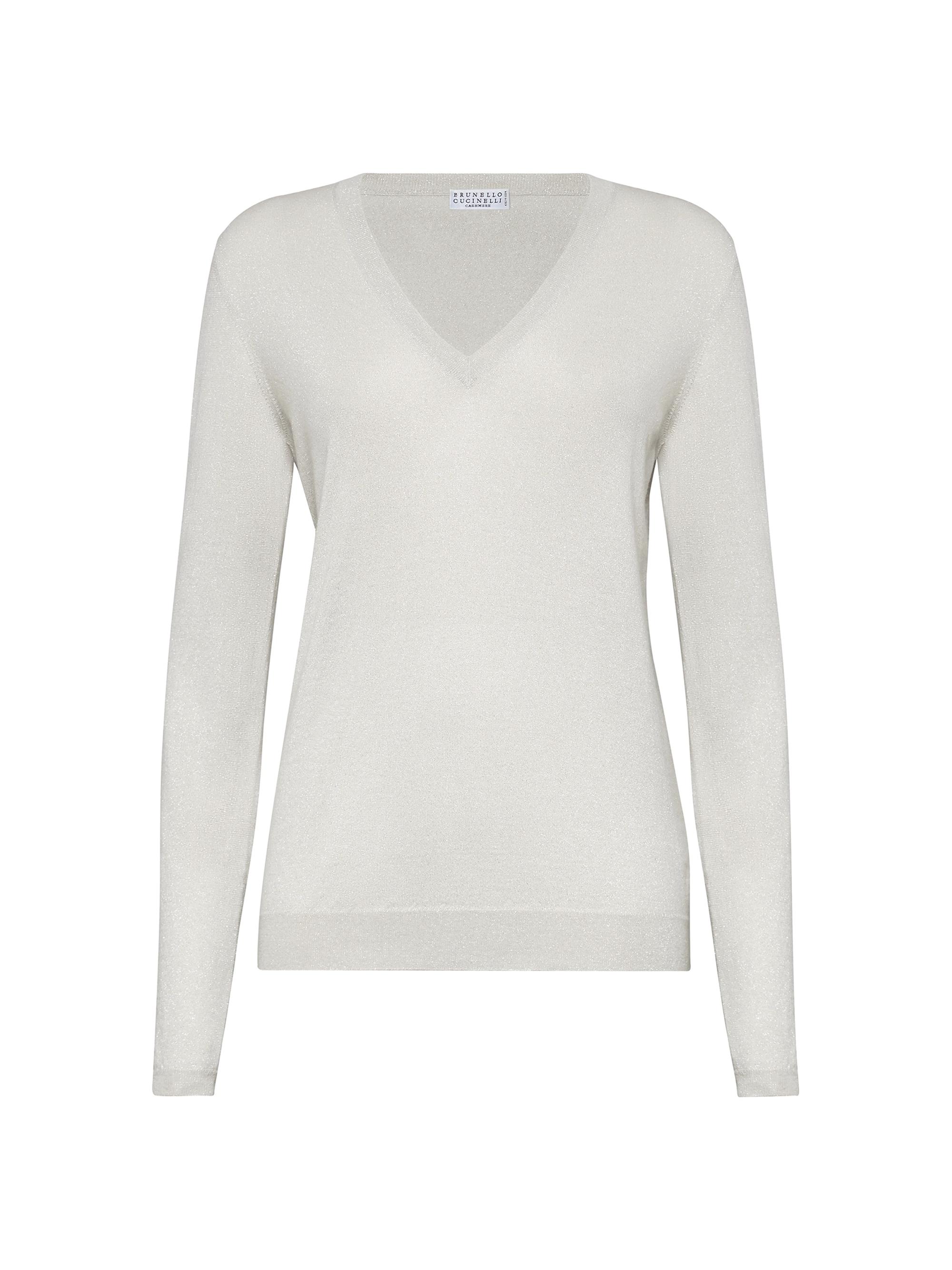 Brunello Cucinelli Women's Cashmere and Silk Sparkling Lightweight Sweater - Rice