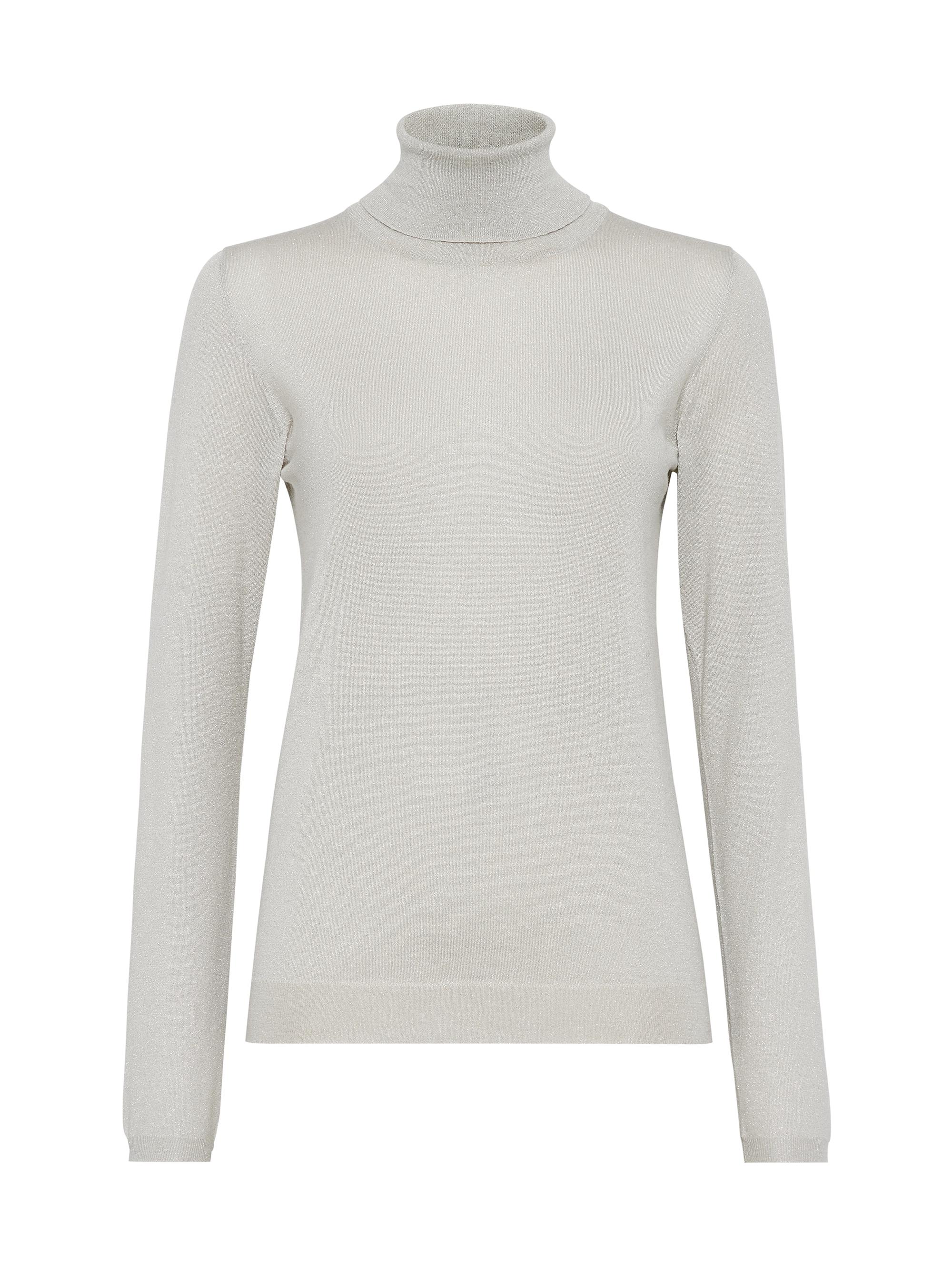 Brunello Cucinelli Women's Sparkling Cashmere and Silk Lightweight Turtleneck Sweater - Pearl Grey