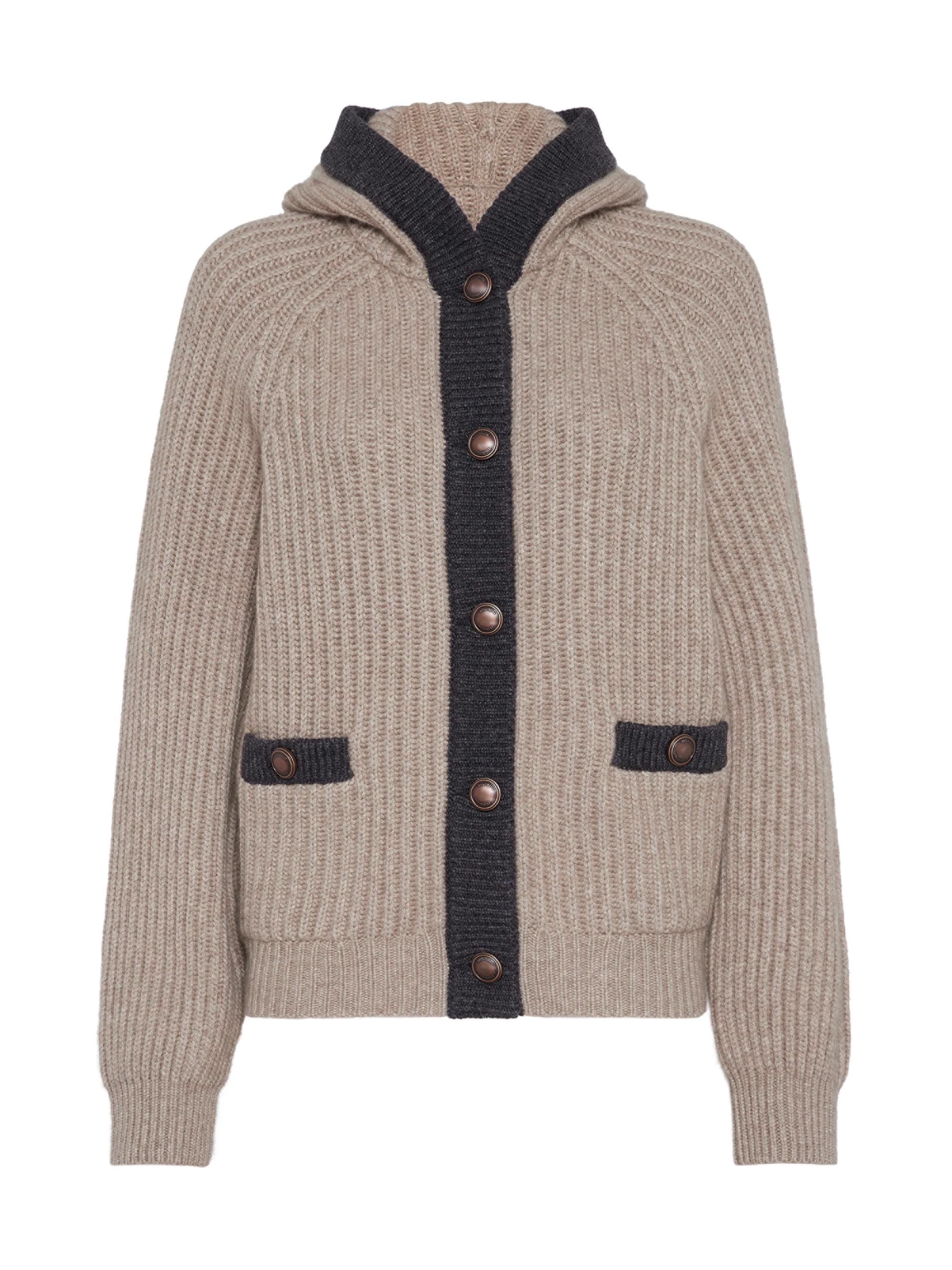 Brunello Cucinelli Women's English Rib Hooded Cardigan - Warm Beige