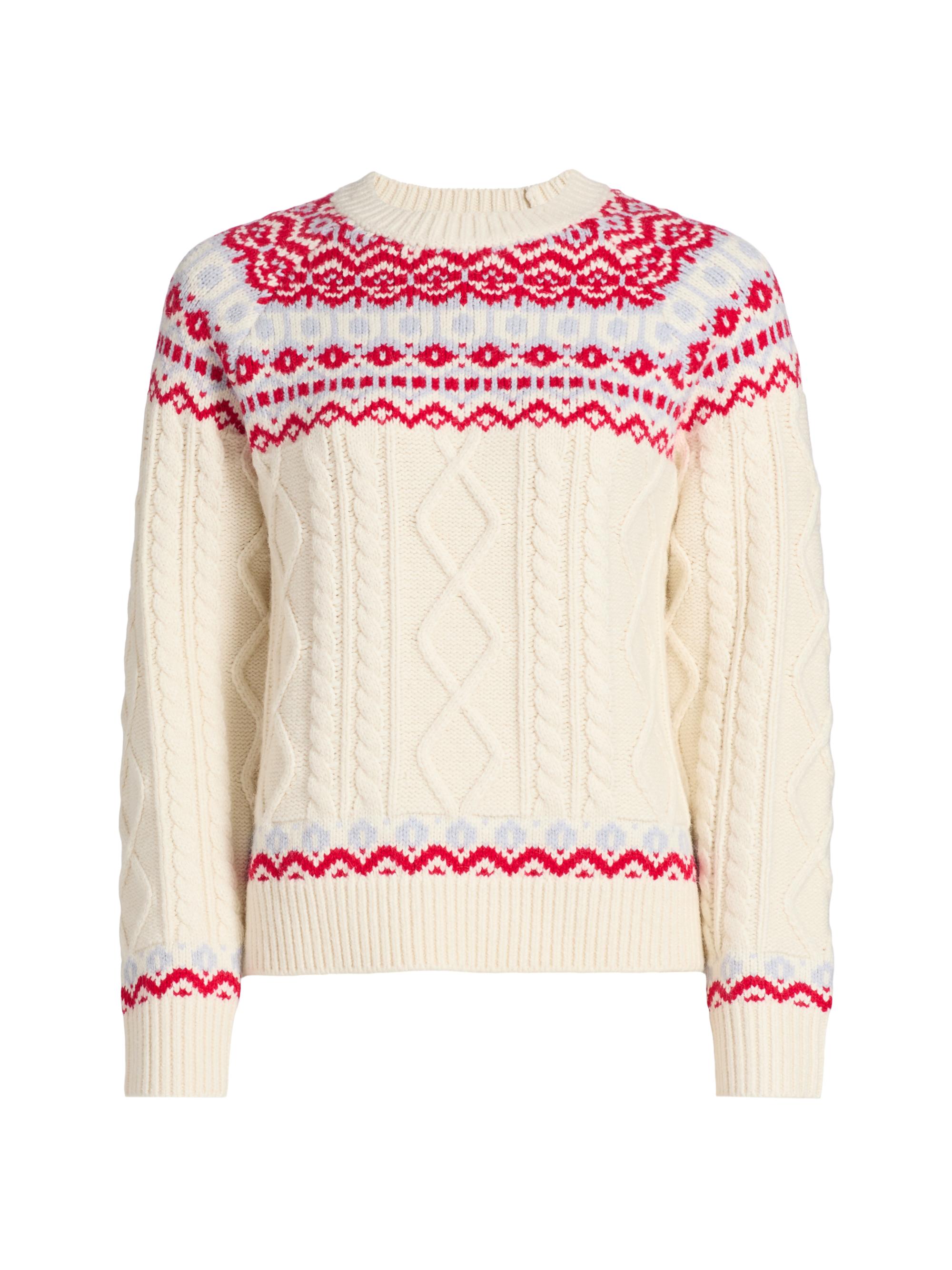 Design History Women's Fair Isle-Style Cable-Knit Crewneck Sweater - Canvas