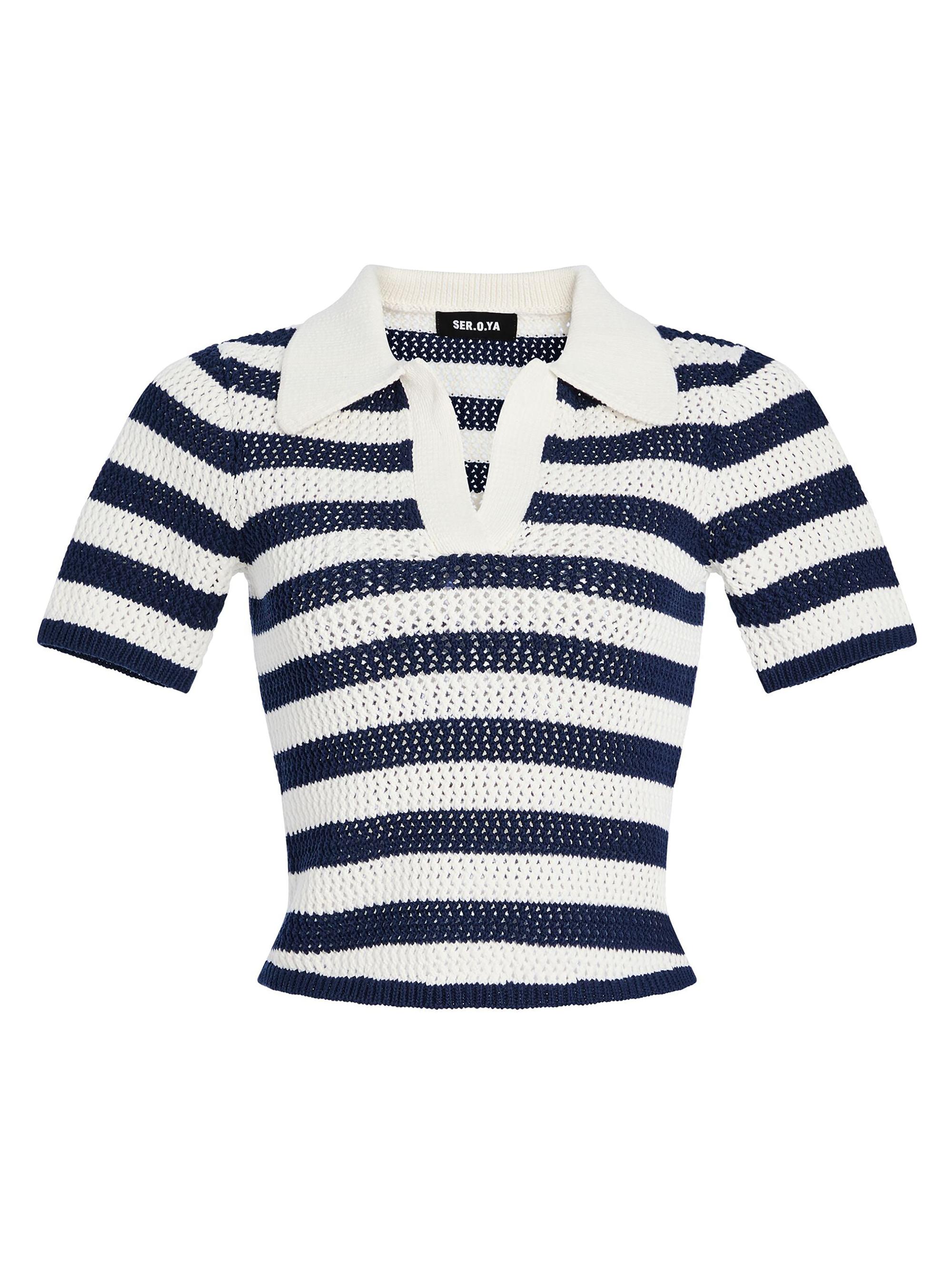Ser.o.ya Women's Pax Crochet Polo Top - Navy Multi
