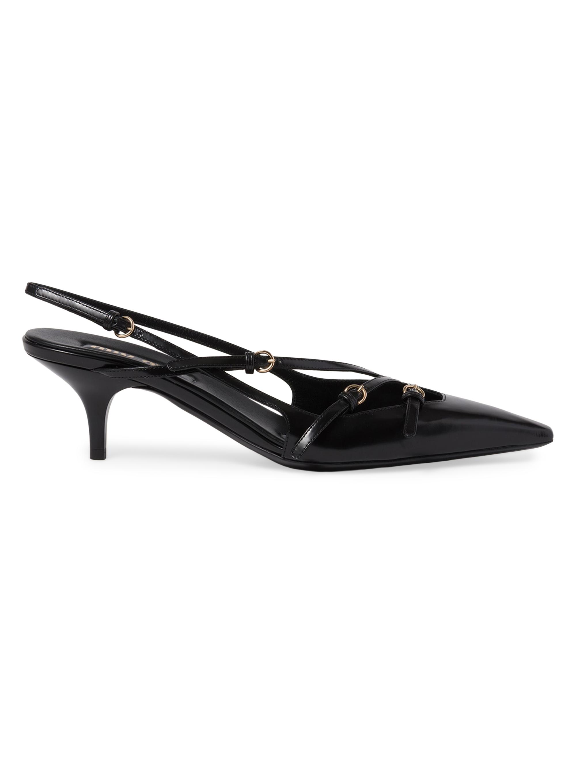 Miu Miu Women's Brushed Leather Slingback Pumps with Buckles - Black