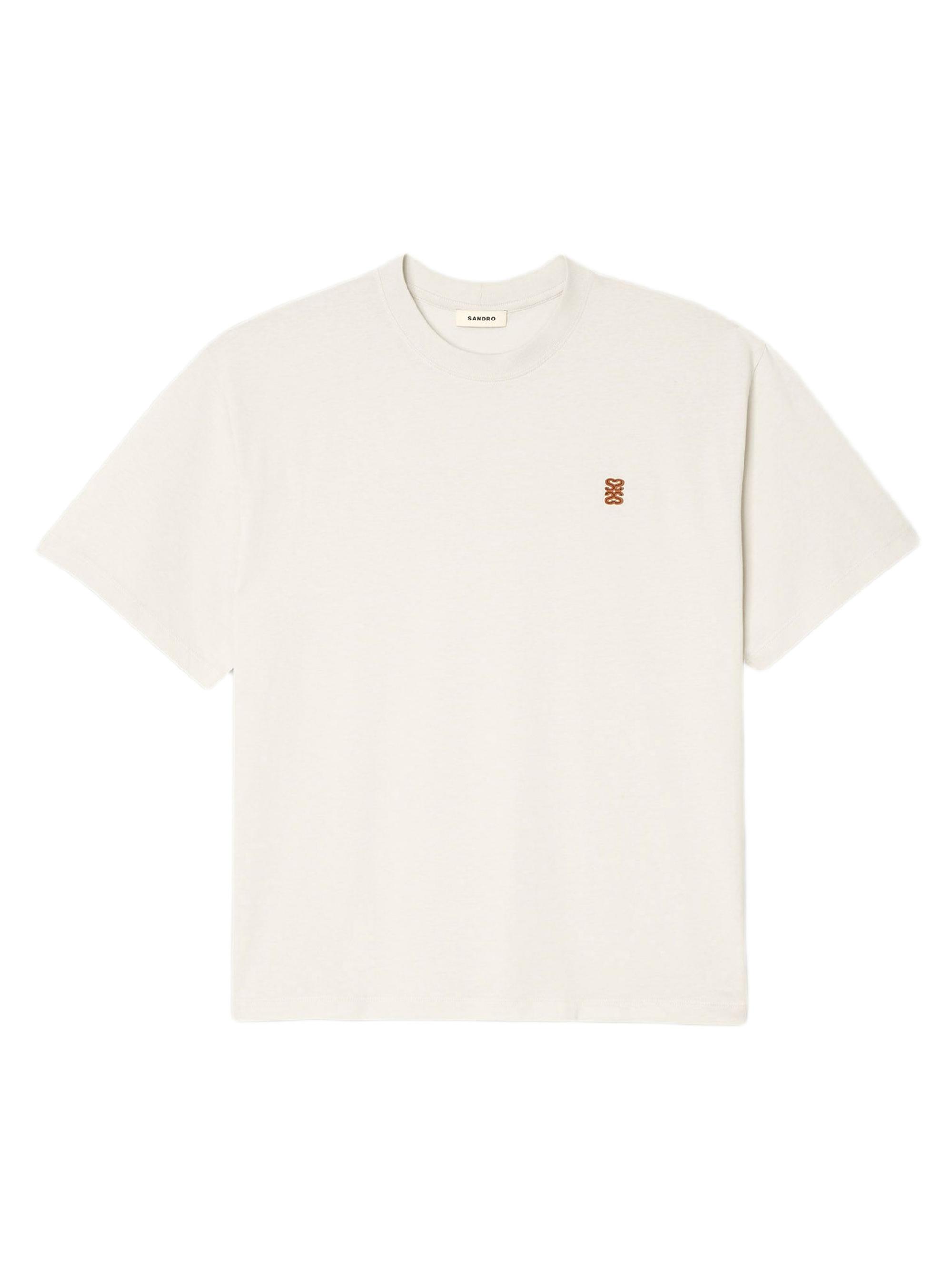 Sandro Men's Leather Logo T-Shirt - Butter Cream