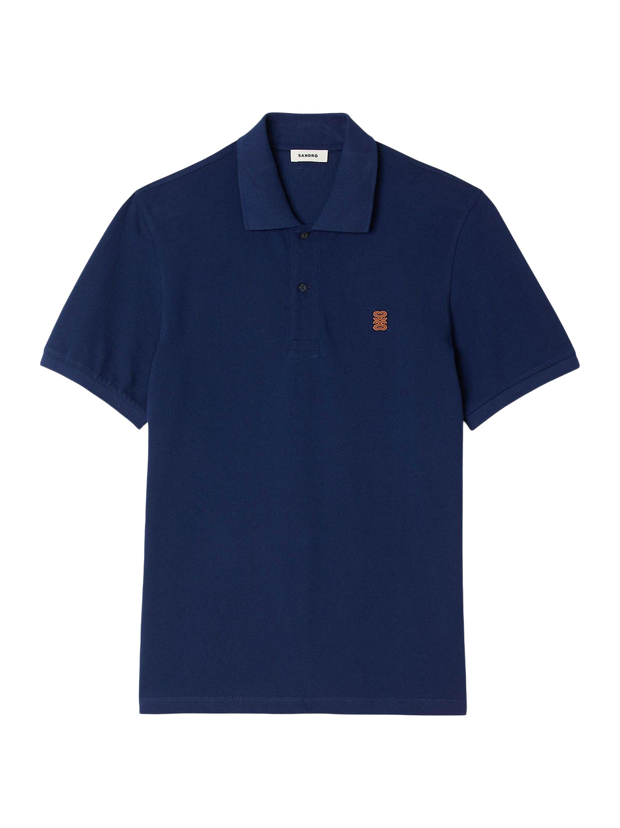 Sandro Men's Polo Shirt with Leather Logo - Navy Blue