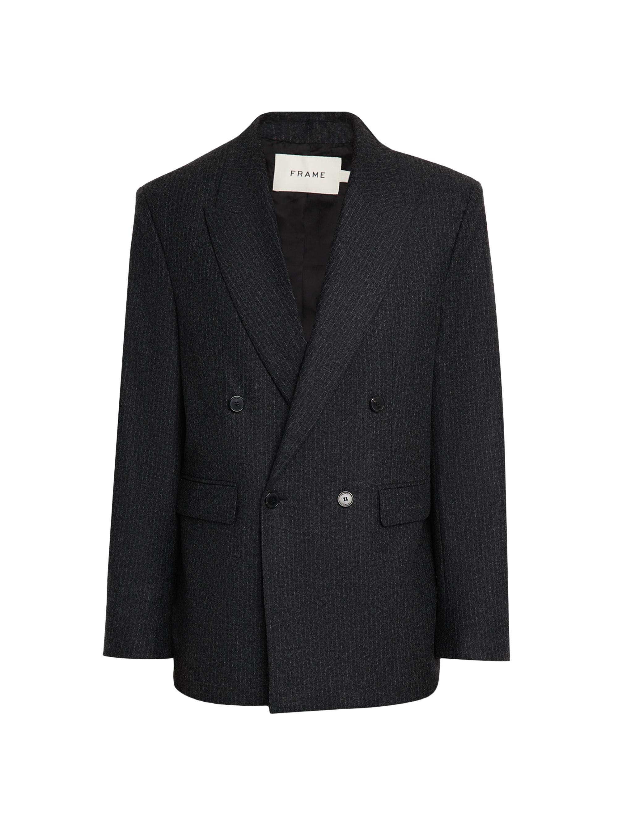 FRAME Men's Pinstripe Wool-Blend Double-Breasted Blazer - Dark Grey