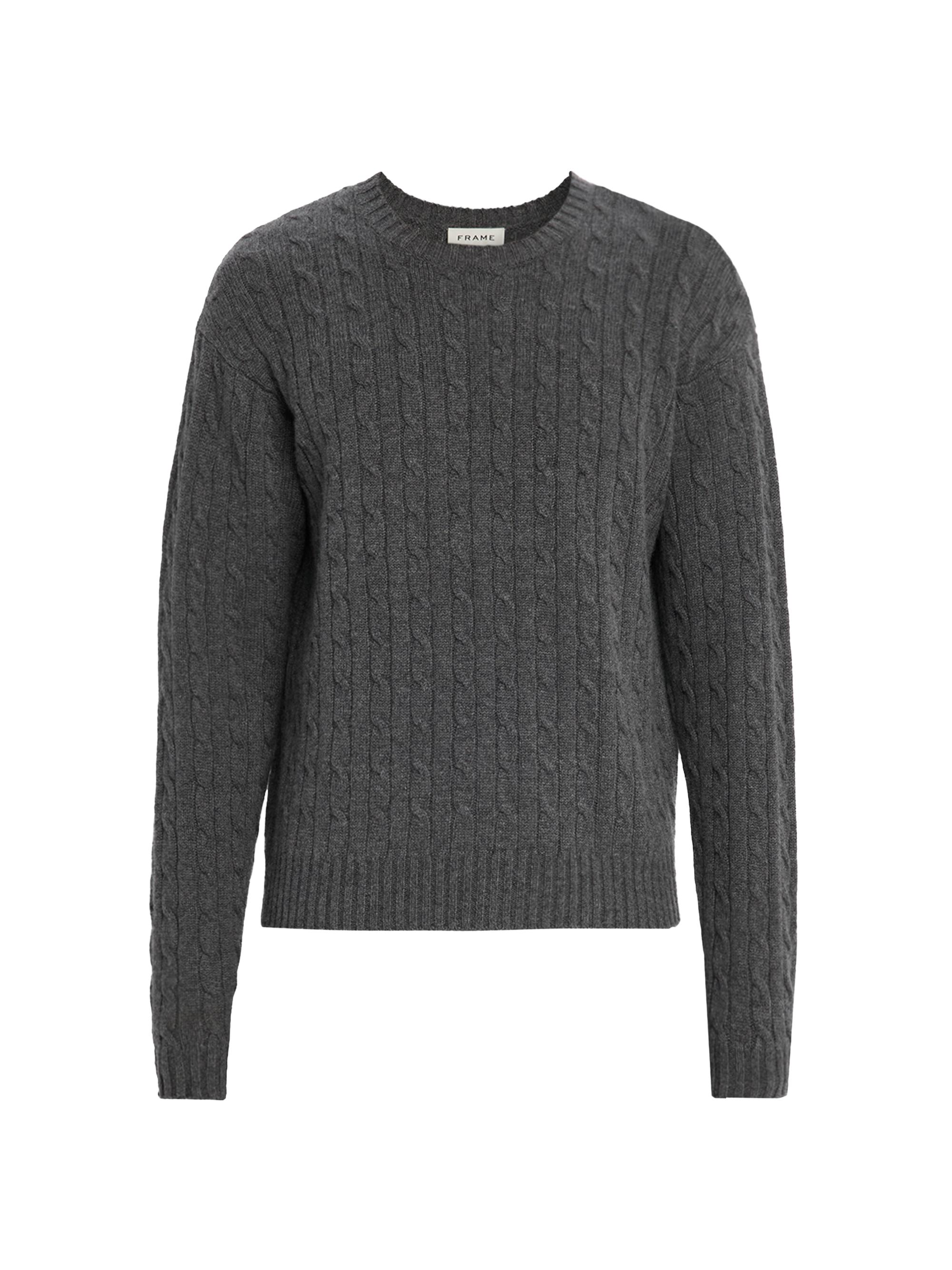 Frame Men's Cable-Knit Crewneck Cashmere-Wool Sweater - Charcoal