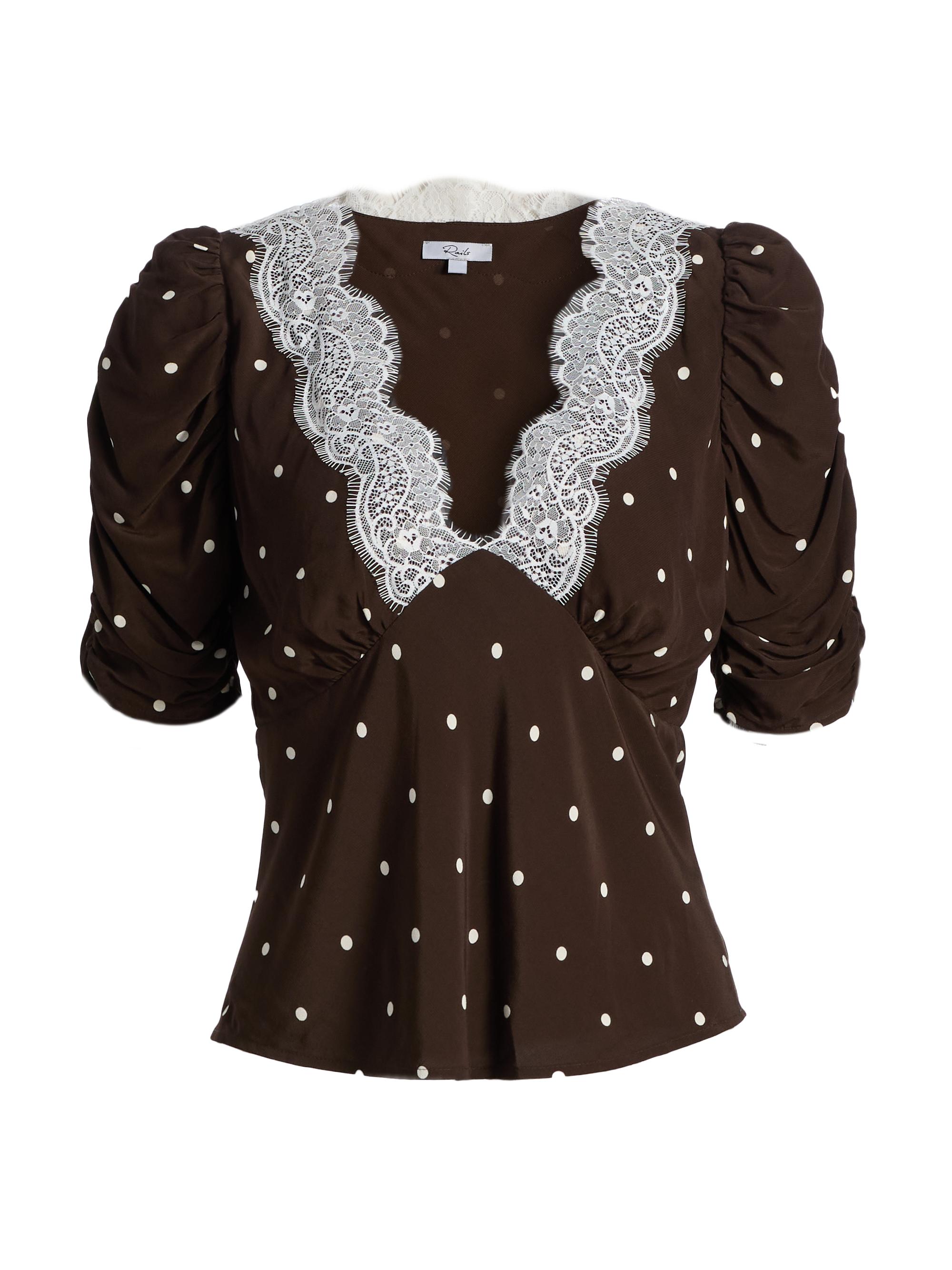 Lazara Lace-Trim Polka Dot Blouse