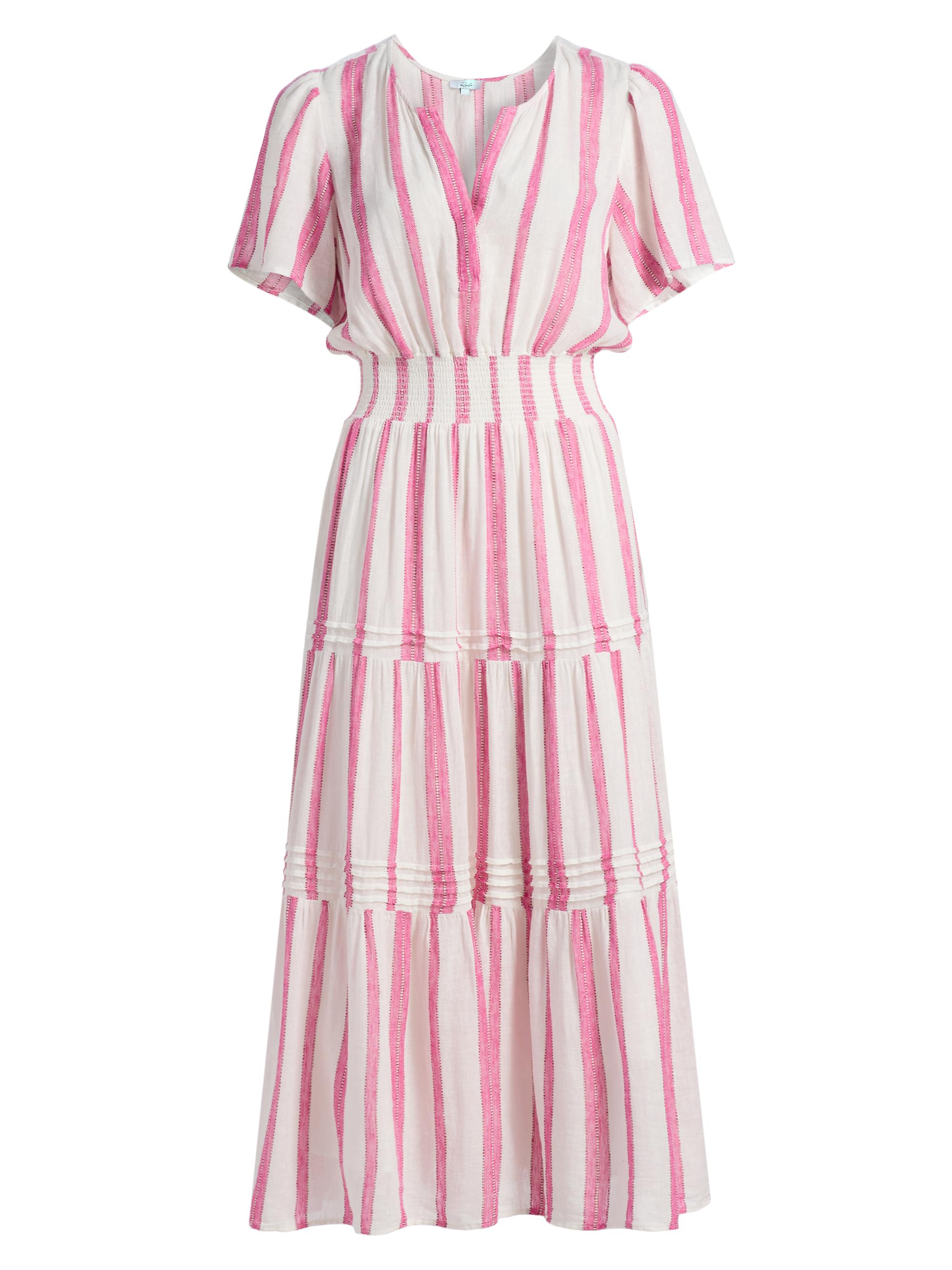 Cannes Striped Tiered Linen-Blend Midi-Dress