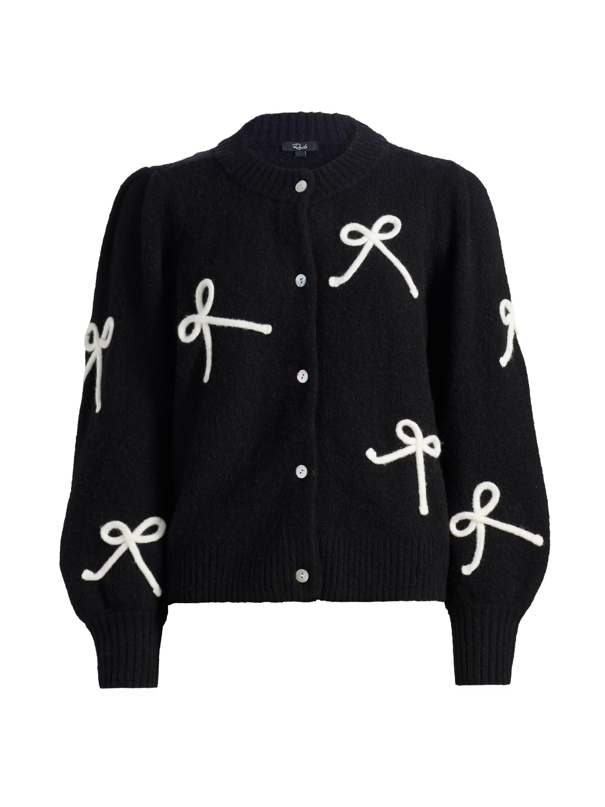 Rails Women's Francesca Bow-Embroidered Cardigan - Black