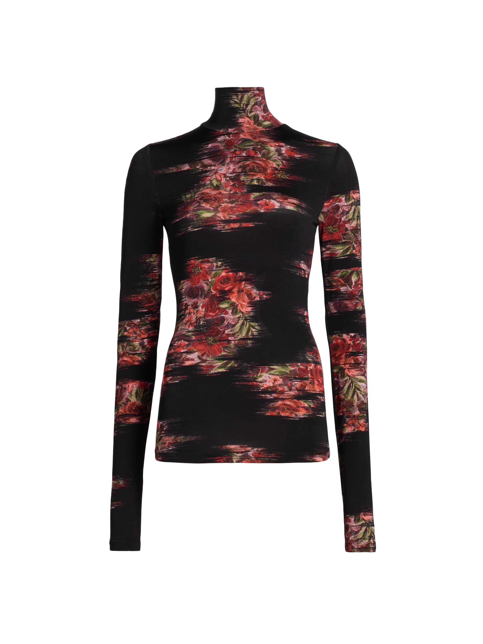 Ganni Women's Floral Stretch Jersey Turtleneck Top - Black