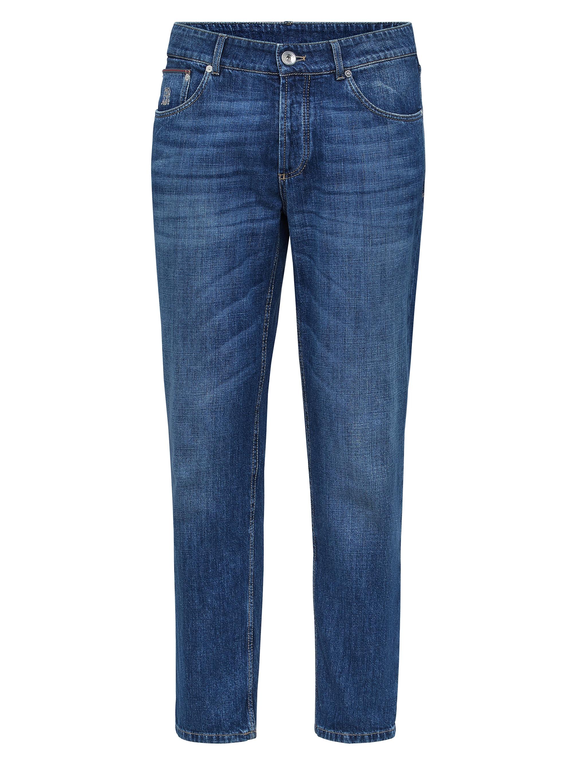 Brunello Cucinelli Men's Lightweight Denim Traditional Fit Five Pocket Jeans - Medium Denim