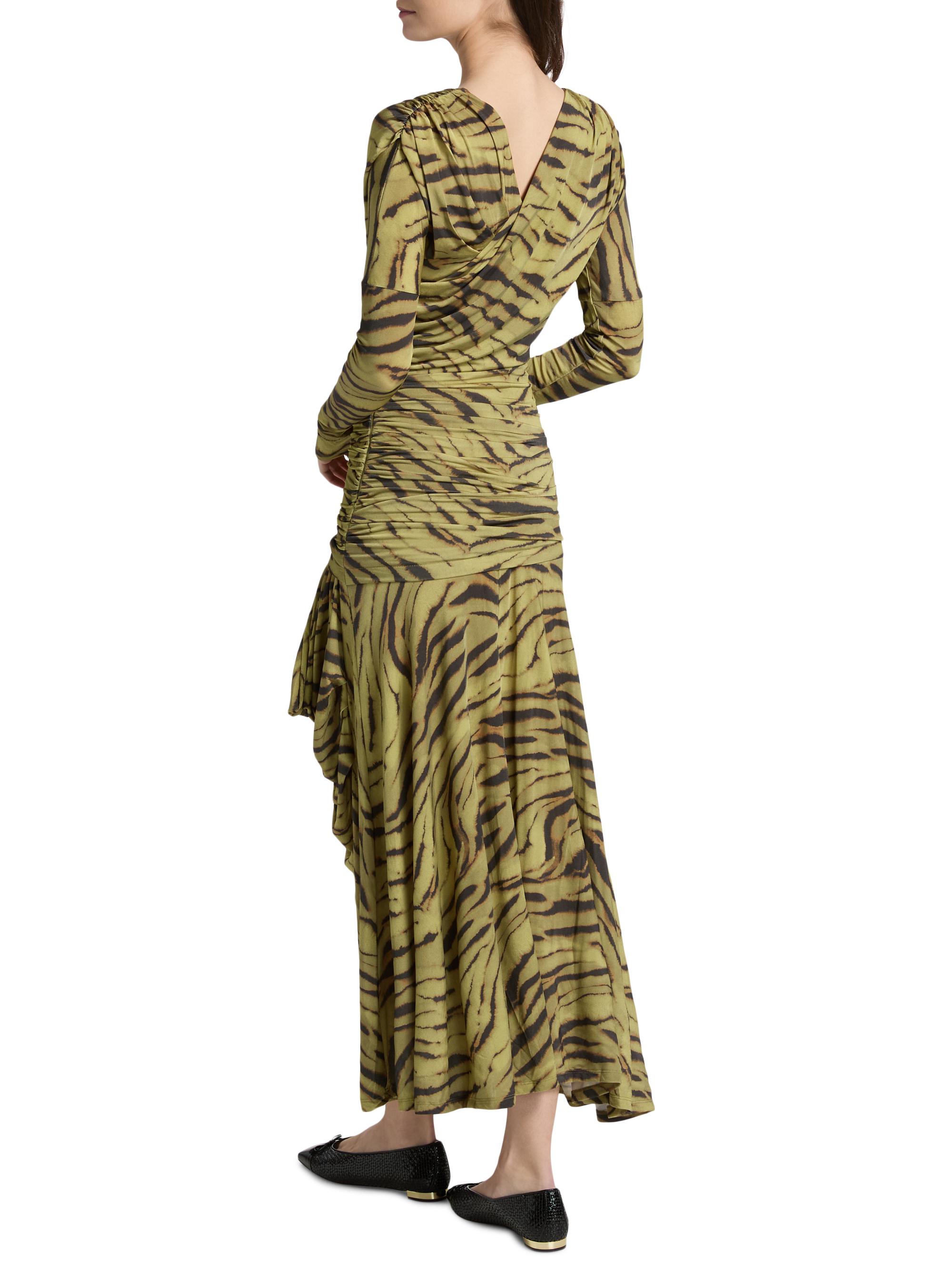 ganni blue zebra dress Ganni Puff-sleeve Zebra-print Cotton Dress In Blue
