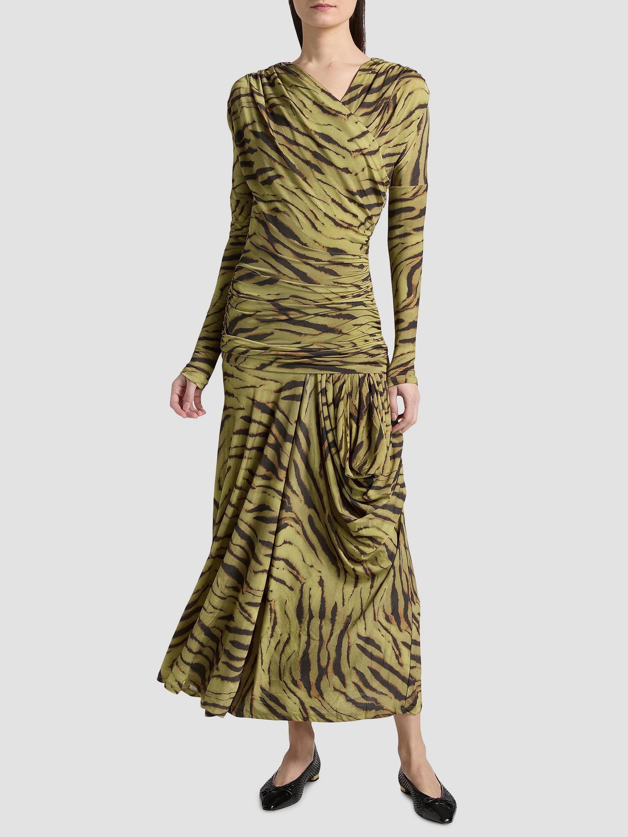 ganni green zebra dress Women's Zebra-Print Ruched - Khaki Kate-2026/1/19