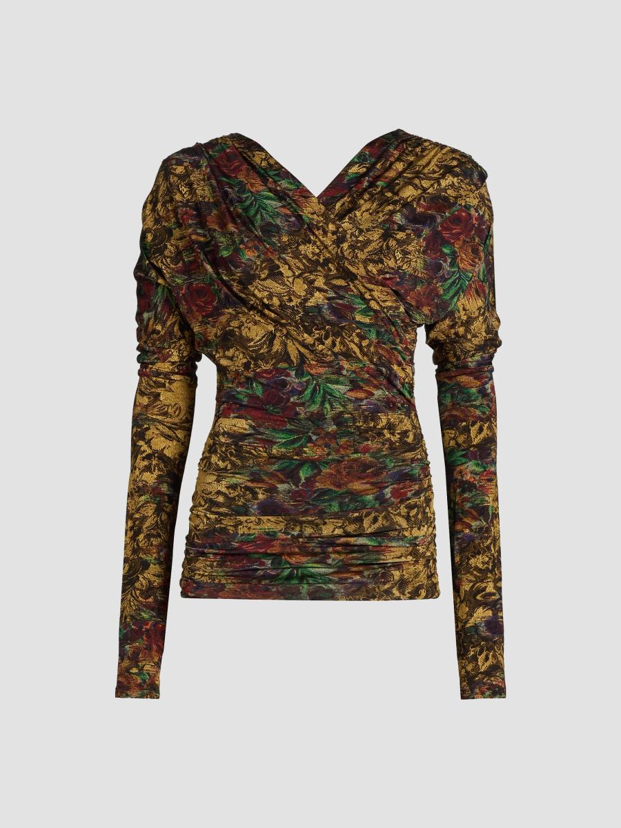 Ganni Ruched Floral Long-Sleeve Top | Saks Fifth Avenue