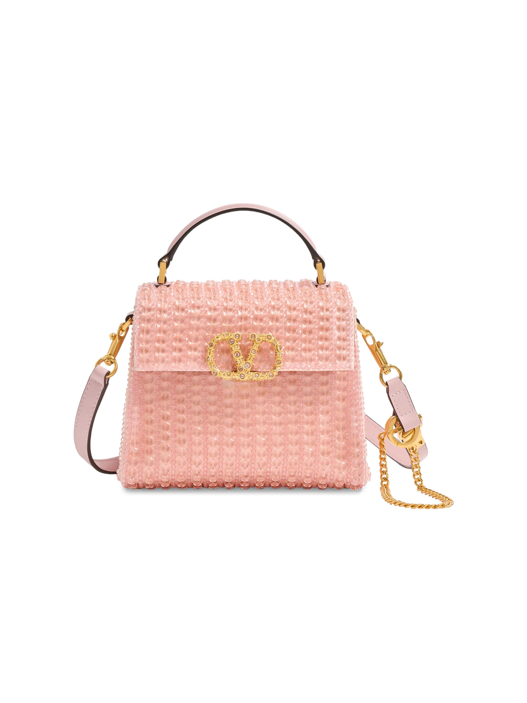 Valentino Garavani Women's V-Sling Mini Embroidered Top Handle Handbag with Jewel Logo - Vintage Rose Water Rose